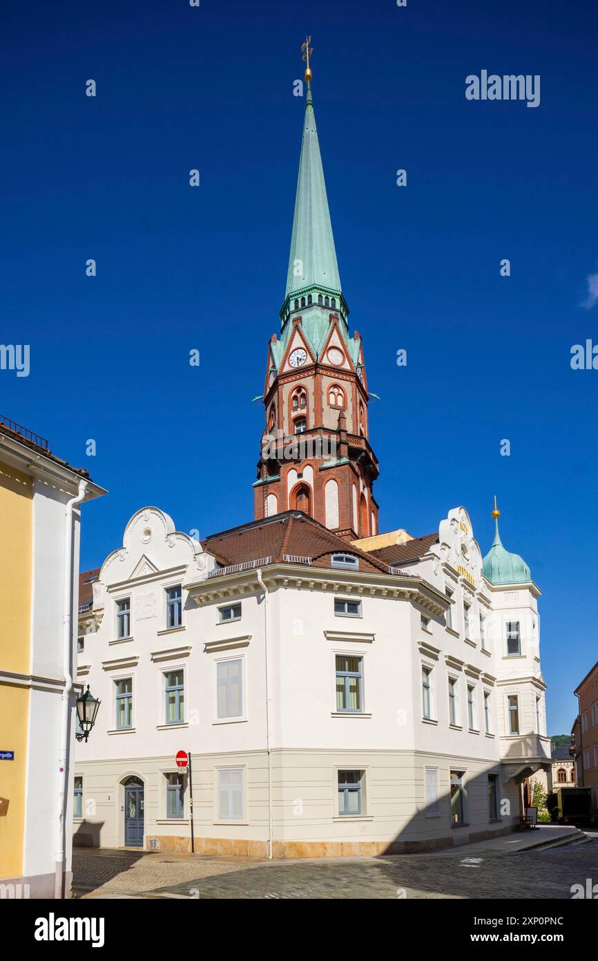 Loebau ist eine große Kreisstadt im Landkreis Görlitz in der Oberlausitz in Sachsen. Altstadt die Pfarrkirche St. Nikolai ist eine Stockfoto