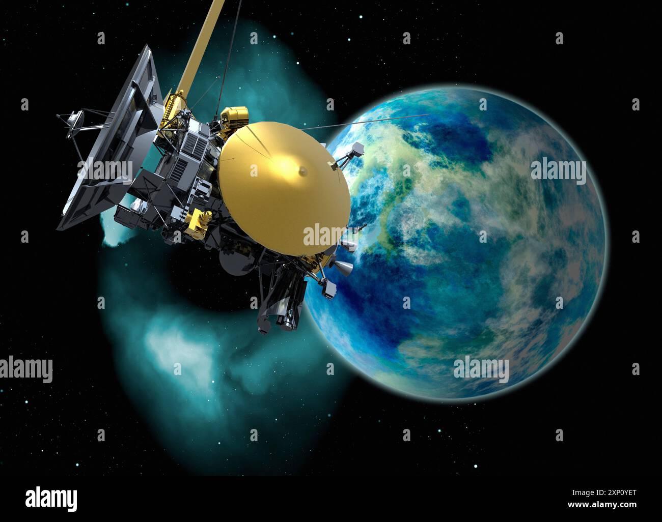 Robotersonde im tiefen Raum, Illustration. Stockfoto