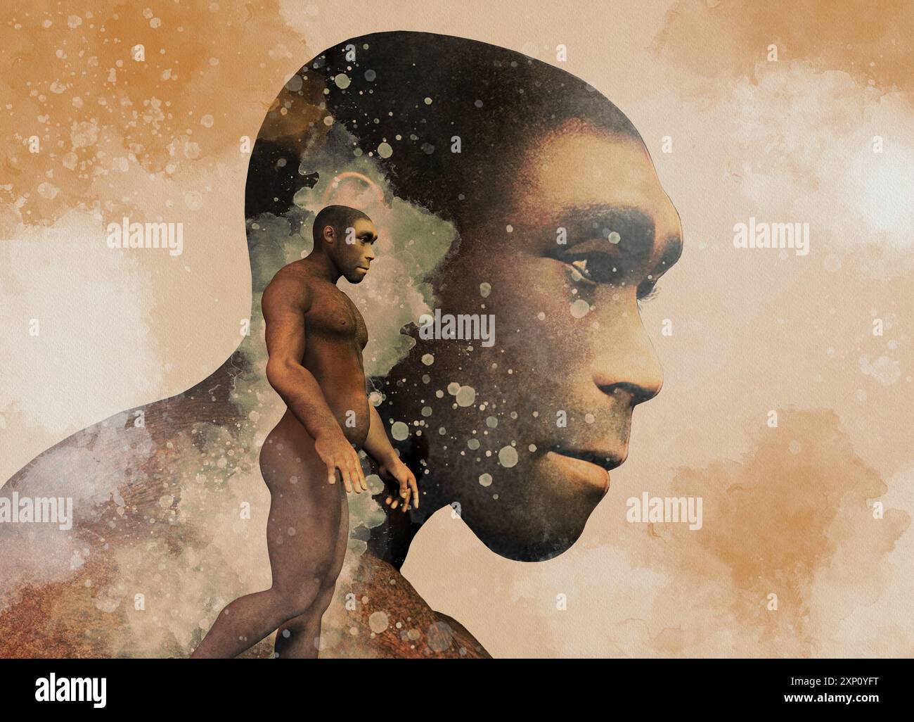 Neandertaler (Homo neanderthalensis), konzeptuelle Illustration. Stockfoto