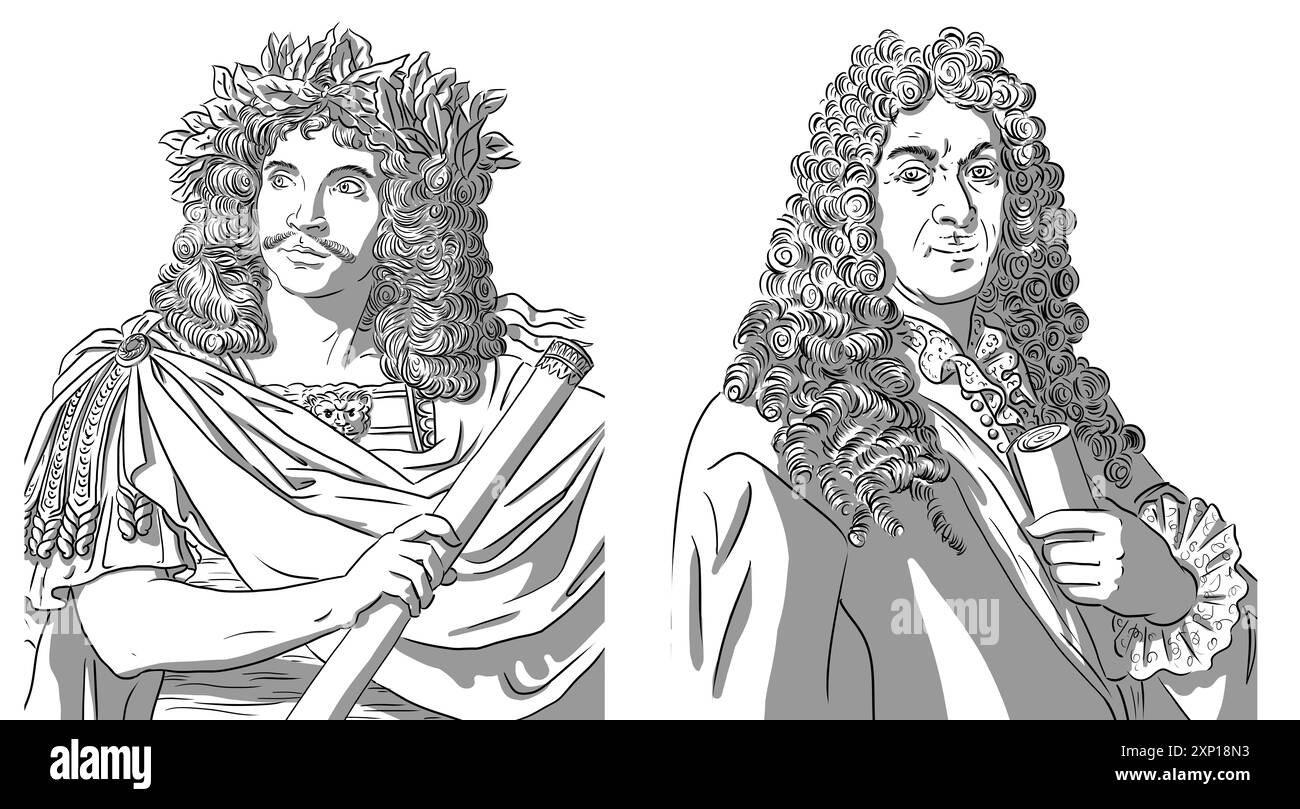 Molière und Lully (Lulli), Porträts von Jean-Baptiste Poquelin und Giovanni Battista Lulli, berühmten französischen Künstlern Stockfoto