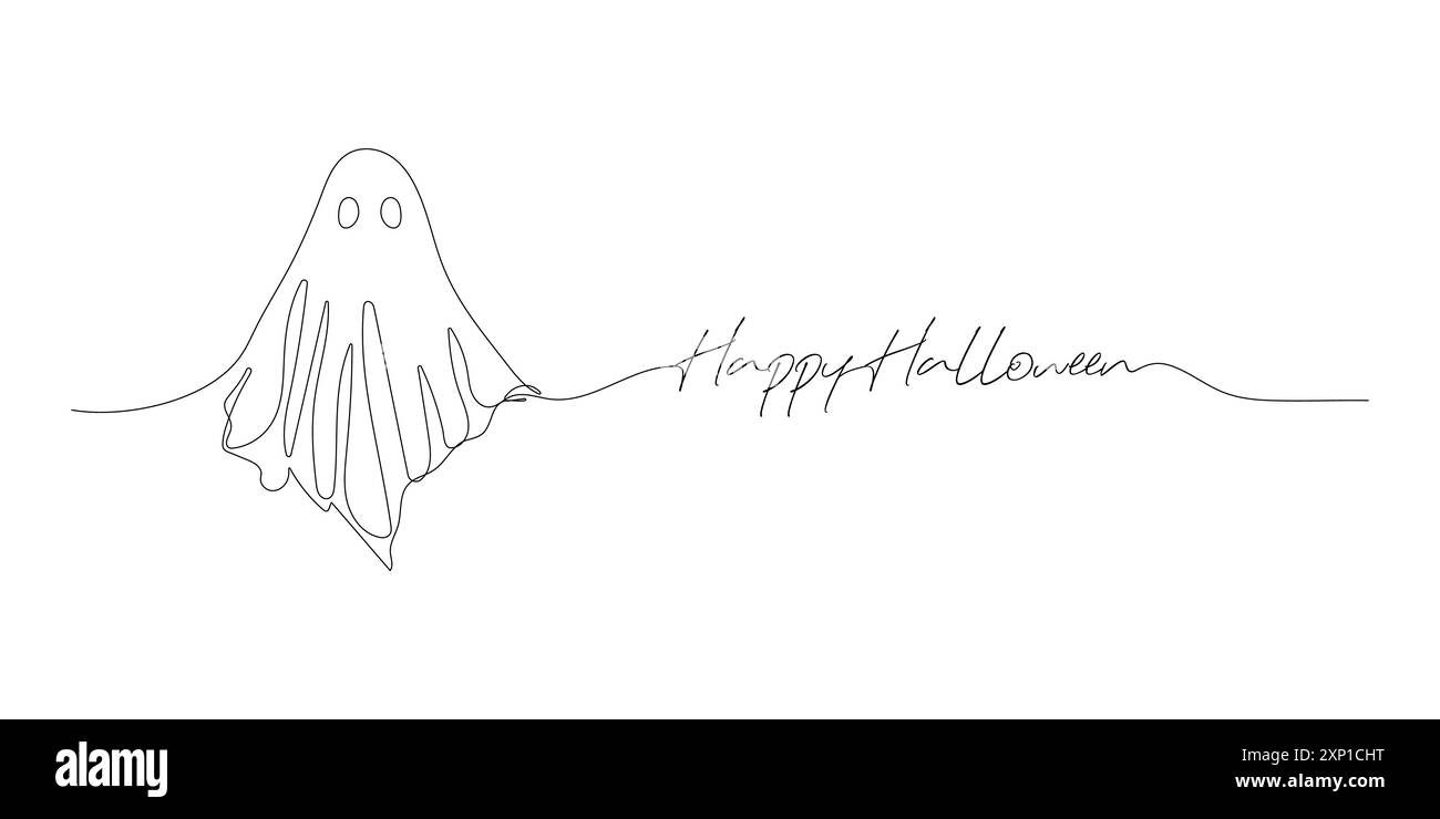 Eine Linie Illustration, Ghost, Geist, Happy Halloween. Einfacher Vektor Stock Vektor