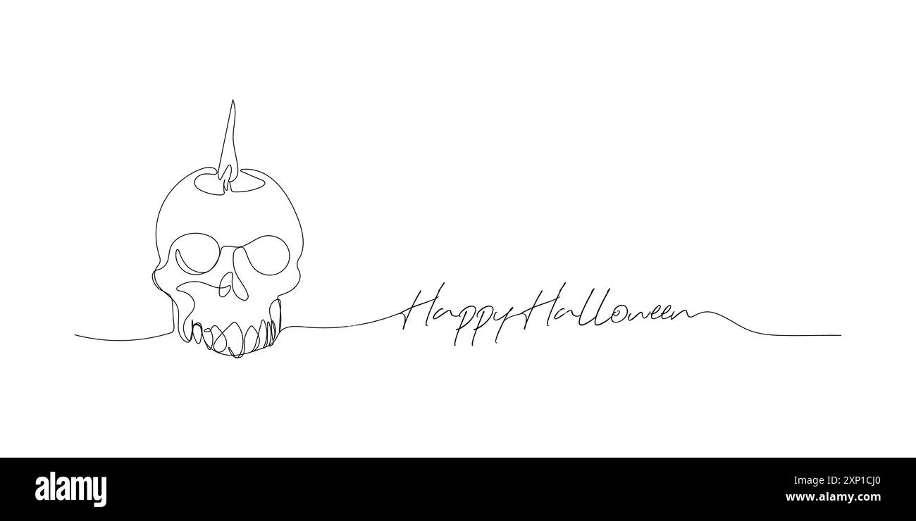 Eine Linie Illustration, Umriss eines Schädels mit Kerzen, Happy Halloween. Einfacher Vektor Stock Vektor