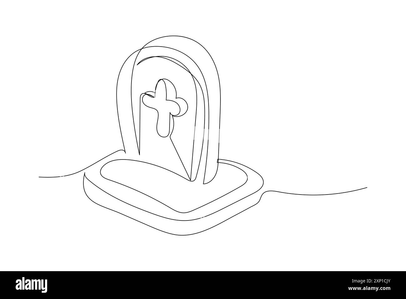Eine Linie Illustration, Umriss eines Grabes, Grabstein. Einfacher Vektor Stock Vektor
