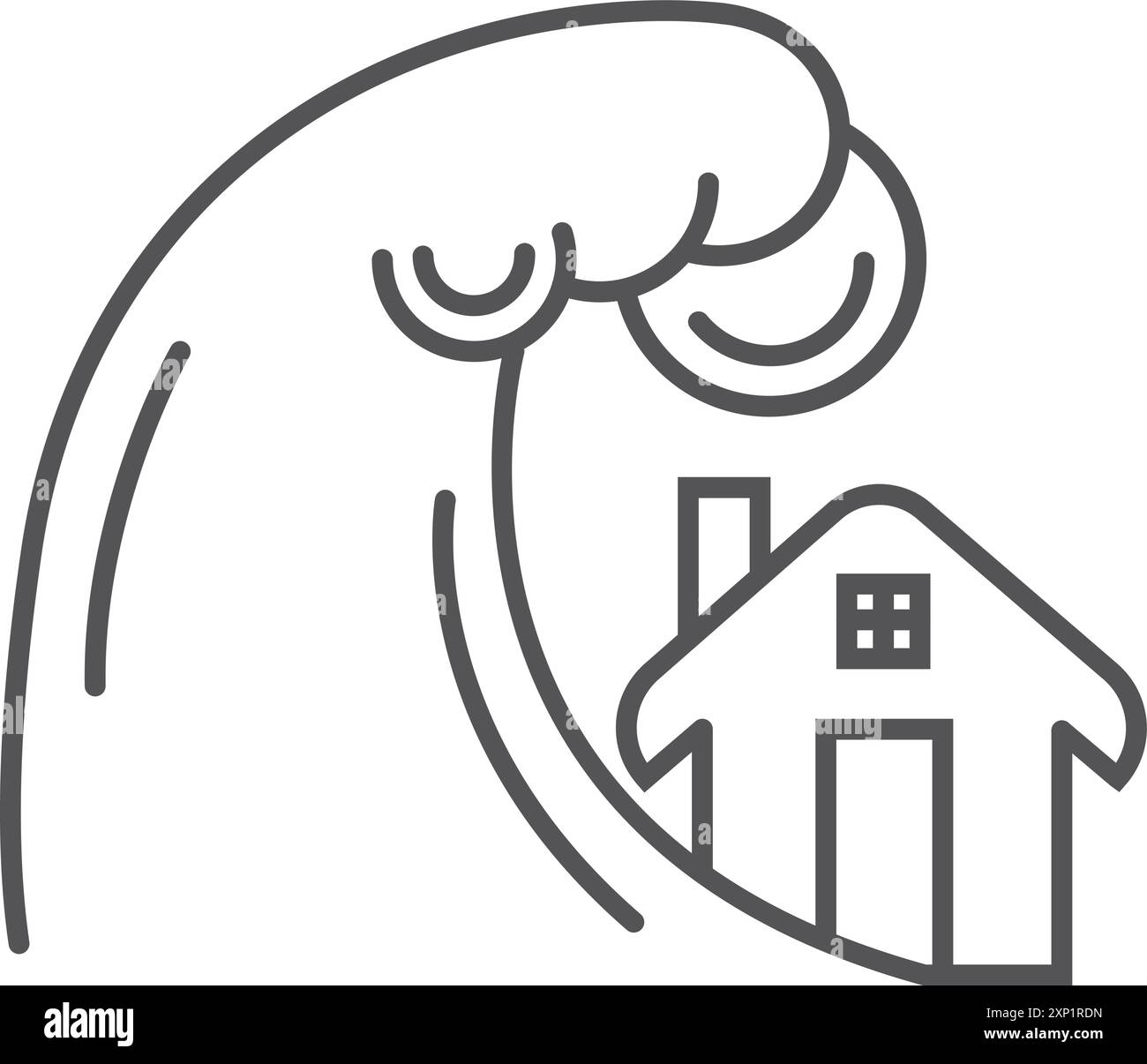 Symbol der Tsunami-Linie. Überschwemmung der Stadt Gefahrenhaus Stock Vektor