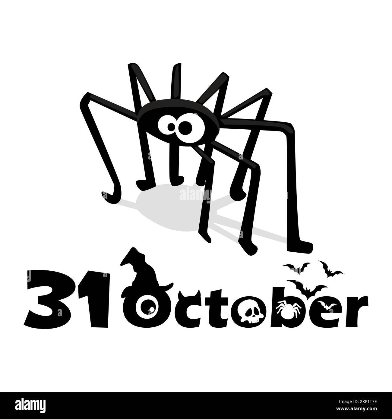 Halloween Illustration mit 31 Oktober und süßer Spinne für deinen Designkalender oder -Print. Halloween-T-Shirt-Design Stock Vektor