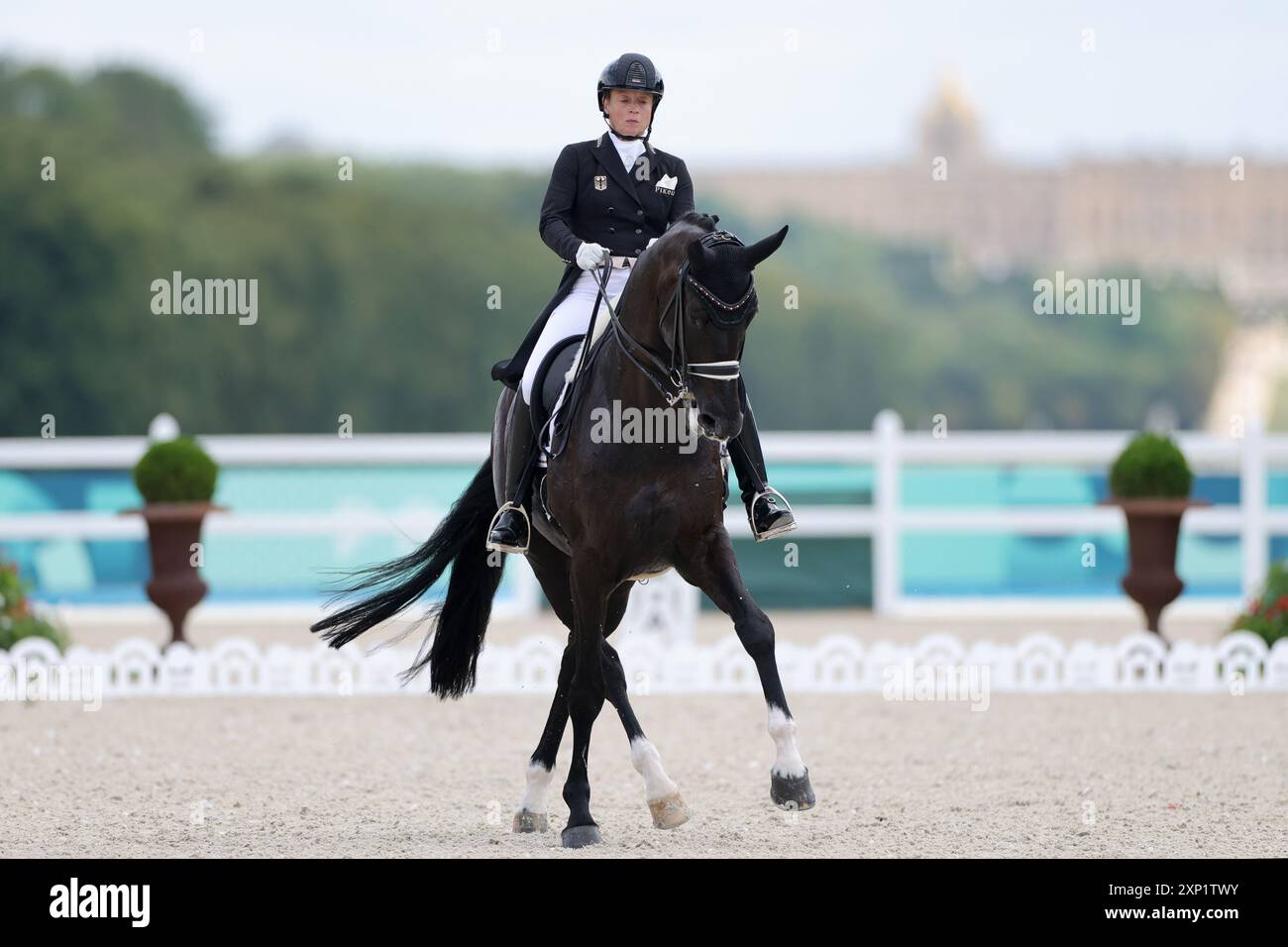 Versailles, Frankreich. August 2024. Olympia, Paris 2024, Pferdesport, Dressur, Team, das Finale: Isabell Werth reitet Wendy. Quelle: Rolf Vennenbernd/dpa/Alamy Live News Stockfoto