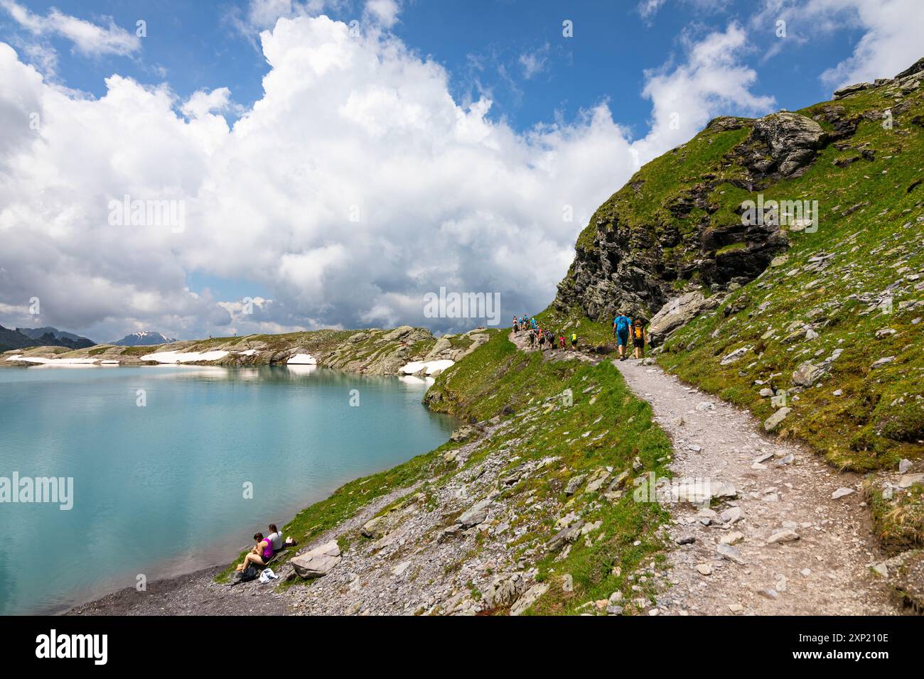 Wanderweg an der 5 Seen Wanderung, am Pizol Berg, Schweiz Stockfoto