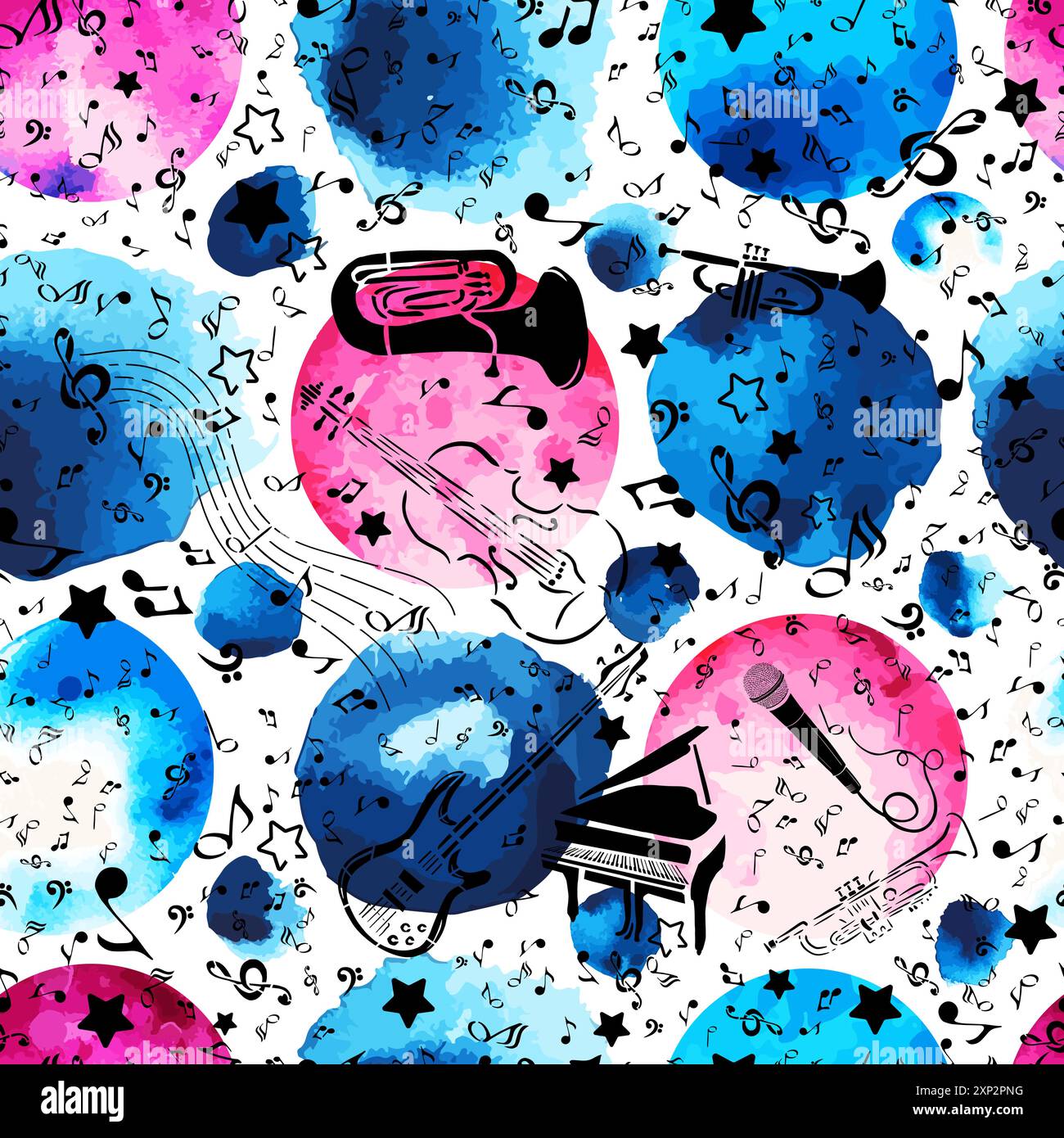 Nahtlose Musikinstrumente im Hintergrund. Handgezeichnet. Nicht AI, Vektorillustration Stock Vektor