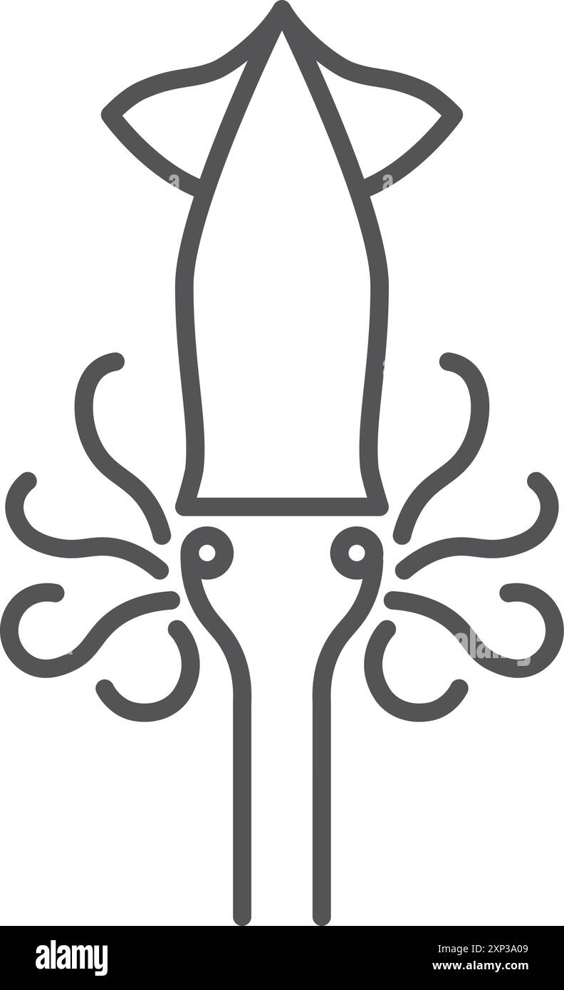 Symbol für Tintenfischlinie. Meeresfrüchte-Logo. Meerestier Stock Vektor