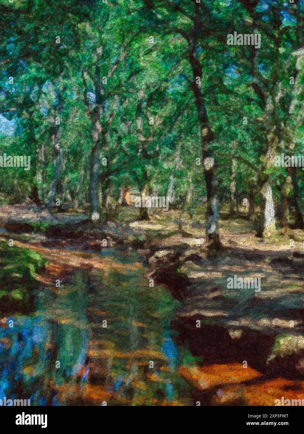 Digitale impastoartige Bäume und Ströme im New Forest, Hampshire, England Stockfoto