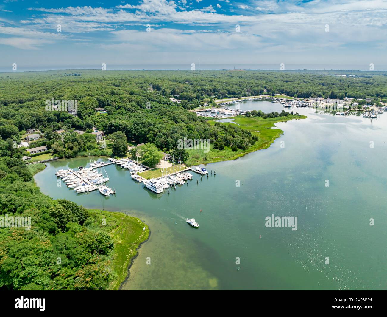 Aus der Vogelperspektive auf den 5-Mile-Hafen, East hampton, ny Stockfoto