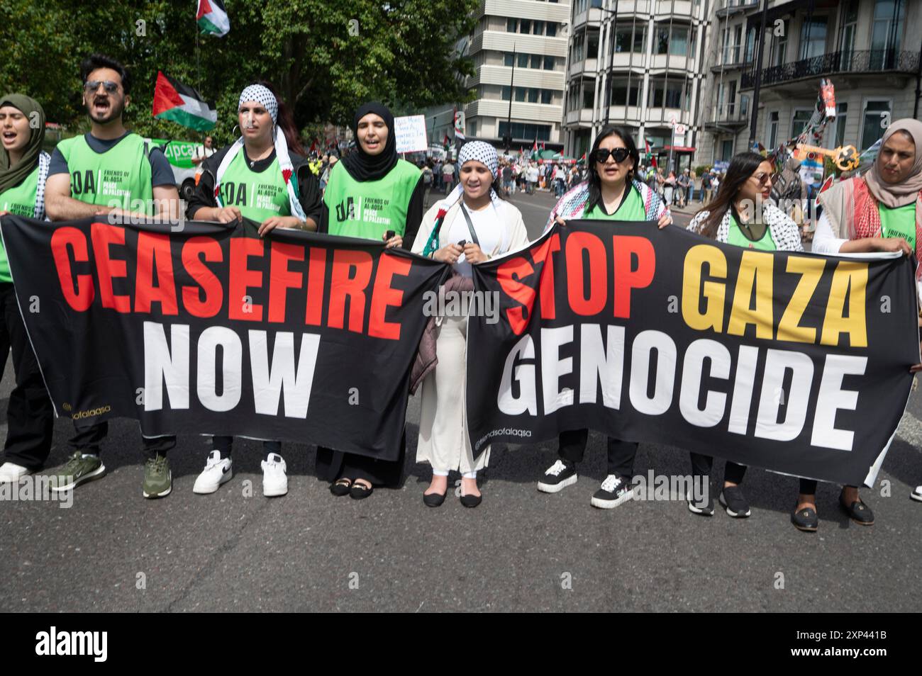 Am 3. August 2024 marschierten Tausende von Menschen durch Zentral-London, um Palästina zu unterstützen, und forderten einen Waffenstillstand und das Ende der Bombardierung von Gaz Stockfoto
