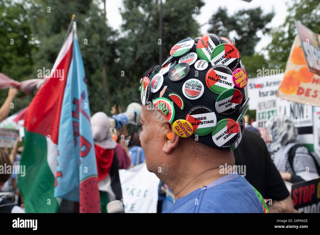 Am 3. August 2024 marschierten Tausende von Menschen durch Zentral-London, um Palästina zu unterstützen, und forderten einen Waffenstillstand und das Ende der Bombardierung von Gaz Stockfoto