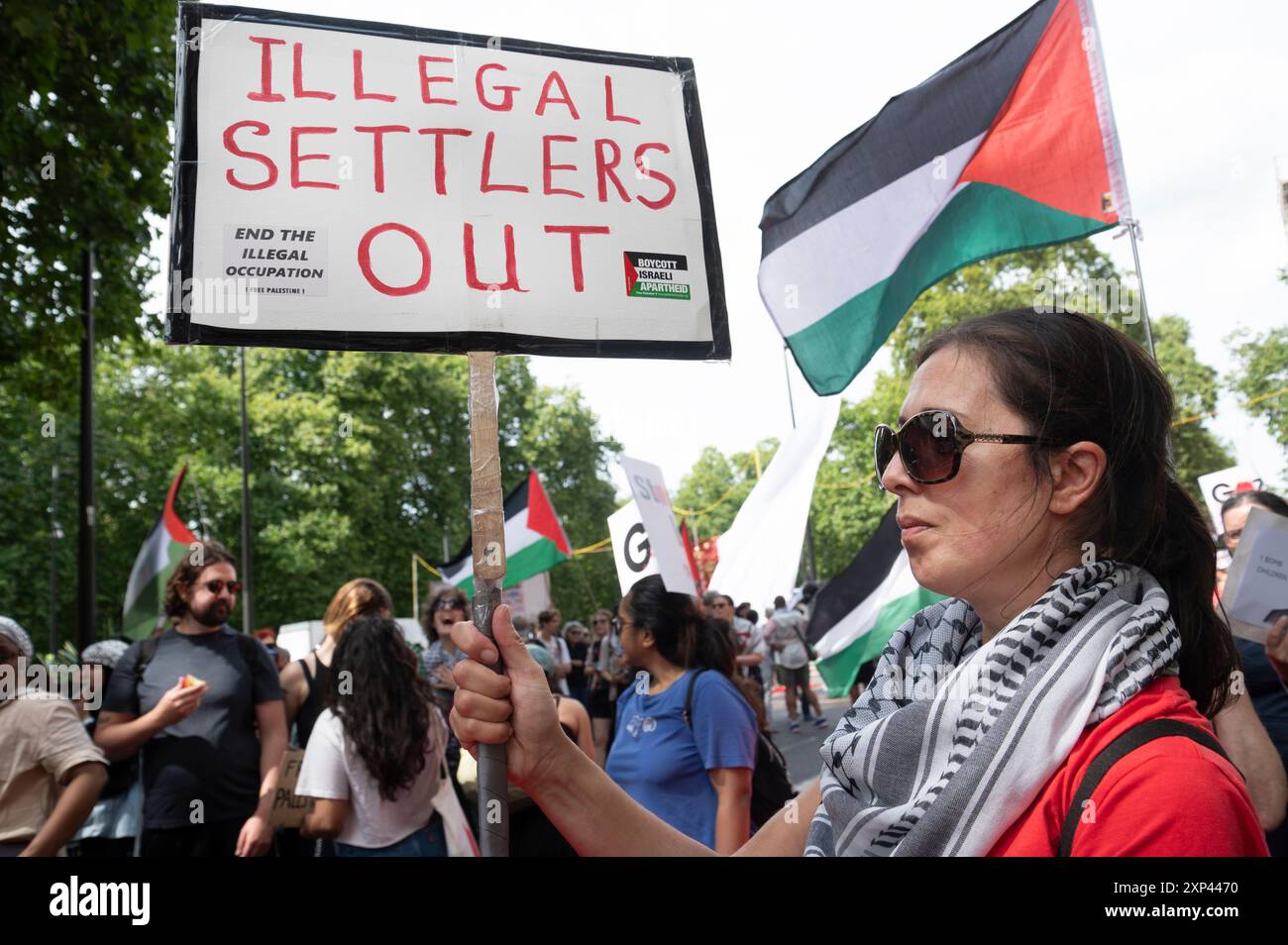Am 3. August 2024 marschierten Tausende von Menschen durch Zentral-London, um Palästina zu unterstützen, und forderten einen Waffenstillstand und das Ende der Bombardierung von Gaz Stockfoto