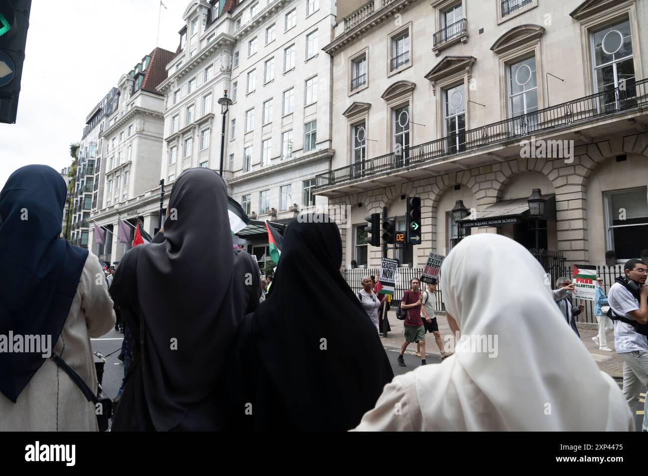 Am 3. August 2024 marschierten Tausende von Menschen durch Zentral-London, um Palästina zu unterstützen, und forderten einen Waffenstillstand und das Ende der Bombardierung von Gaz Stockfoto