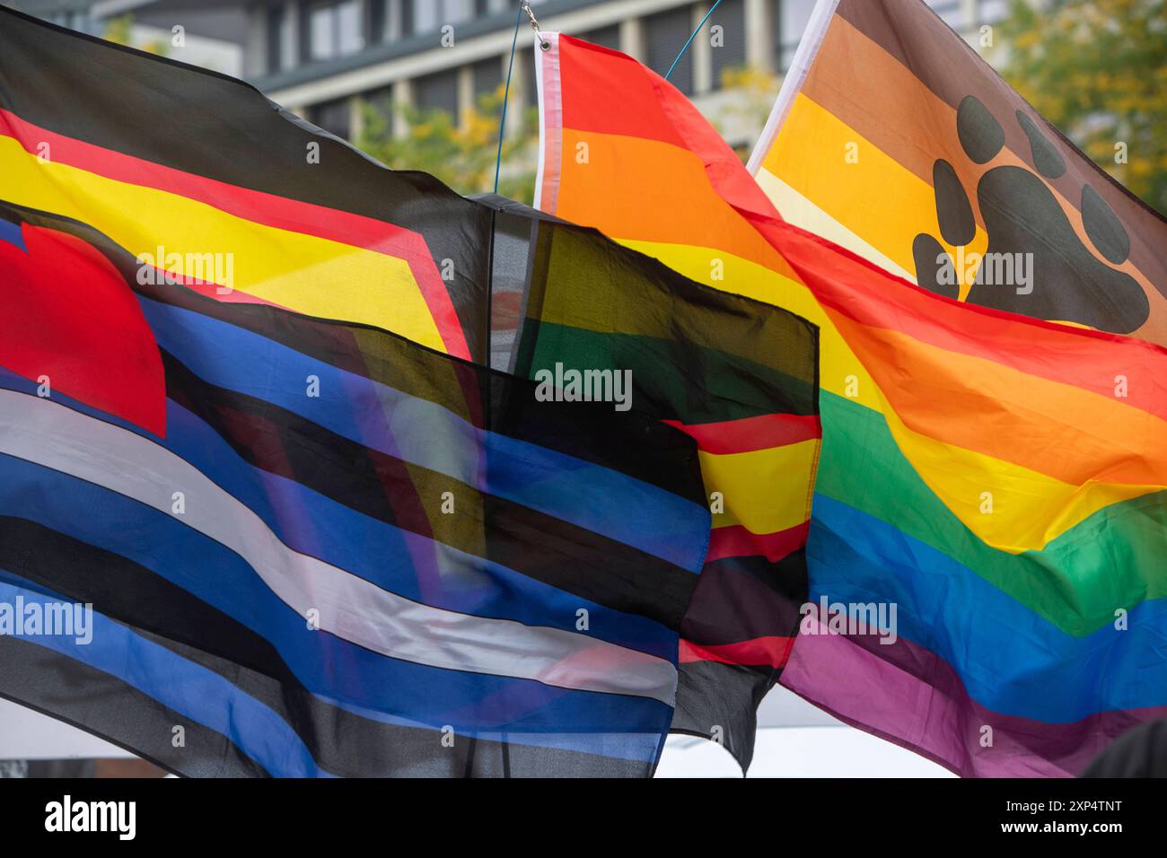 Die Ruhr Pride in Essen. 03.08.2024, EU, DEU, Deutschland, Nordrhein-Westfalen, Essen: der 21. CSD unter dem Motto Gemeinsam bunt: Liebe ohne Grenzen. Die Ruhr Pride bzw. Demonstration zog mit ca. 6000 Personen vom Messeparkplatz P2 durch Rüttenscheid zum Kennedyplatz in der Innenstadt. EU, DEU, Deutschland, Nordrhein-Westfalen, Essen: Die 21. CSD unter dem Motto „Bunte zusammen: Liebe ohne Grenzen“. Die Ruhr Pride oder Demonstration marschierte mit rund 6000 Menschen vom P2-Messeparkplatz durch Rüttenscheid zum Kennedyplatz in der Innenstadt. Stockfoto