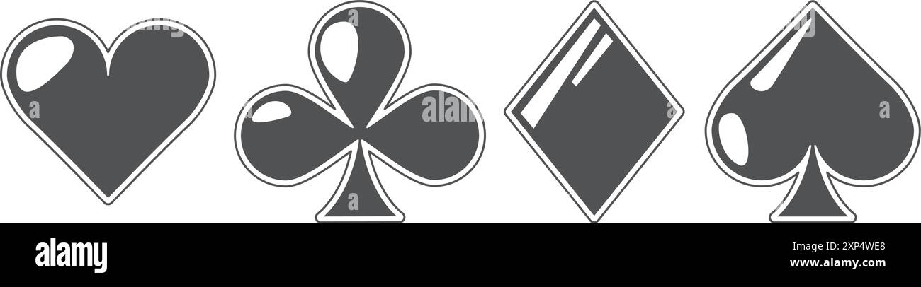 Spielkartensymbole. Vier schwarze Anzüge Stock Vektor