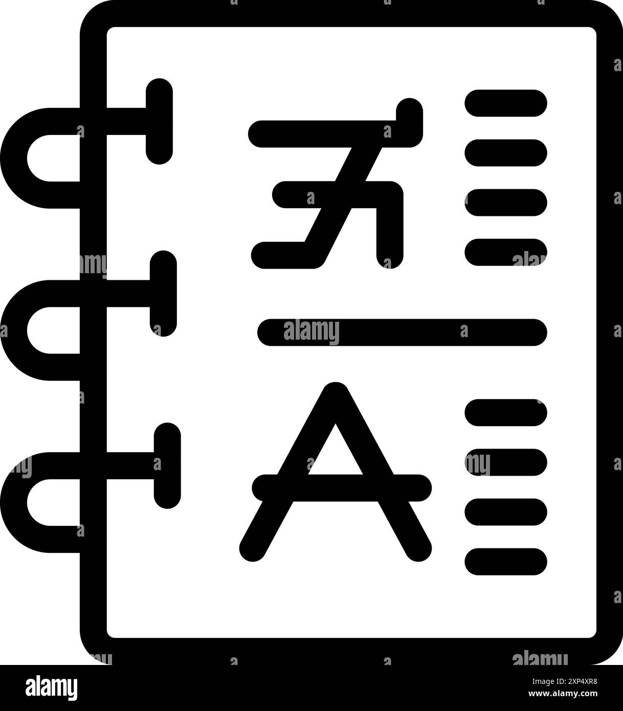 Notizblock mit Fremdsprache und Übersetzung, das Sprachenlernen und -Kommunikation darstellt Stock Vektor