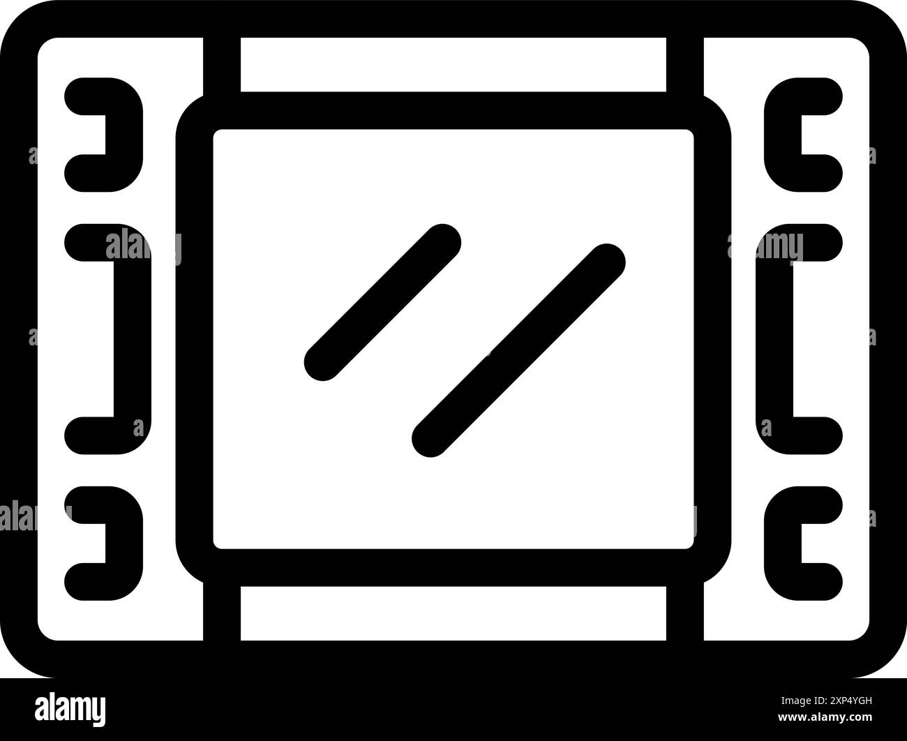 Schwarzes Umrisssymbol einer Videokassette, das veraltete Technologie symbolisiert Stock Vektor