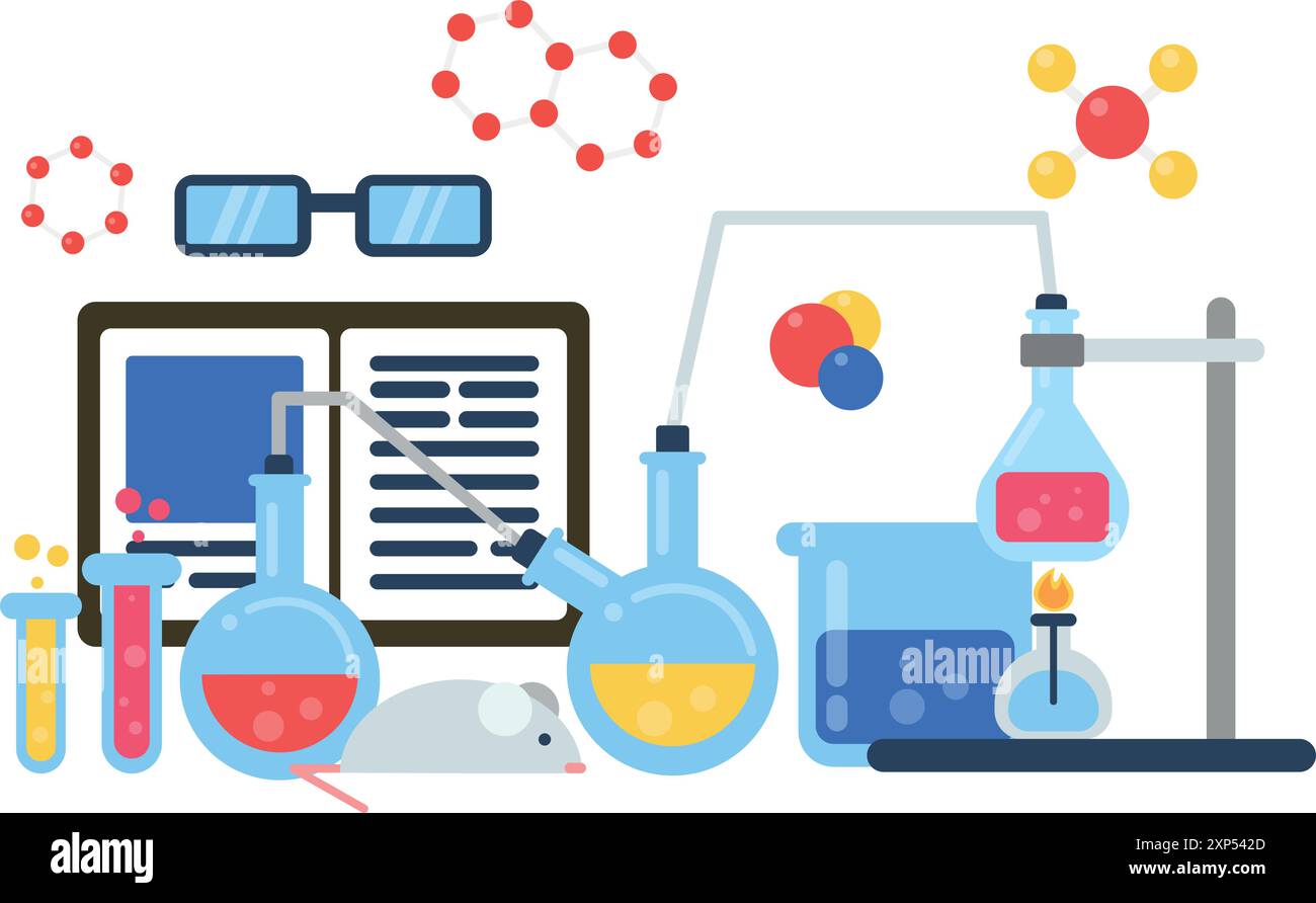 Symbol „Chemie“. Wissenschaftliches Forschungsexperiment Farbkonzept Stock Vektor