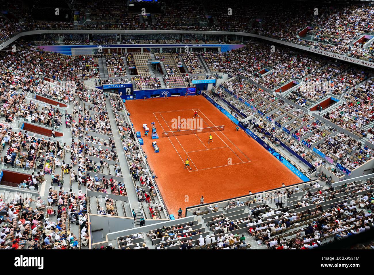 Paris, Frankreich, 3. August 2024. Allgemeine Ansicht während der Olympischen Spiele in Paris 2024 Tennis MenÕs Doppel-Finale zwischen Eden/Peers aus Australien und Krajicek/RAM aus den USA im Roland-Garros Stadium am 03. August 2024 in Paris, Frankreich. Quelle: Pete Dovgan/Speed Media/Alamy Live News Stockfoto