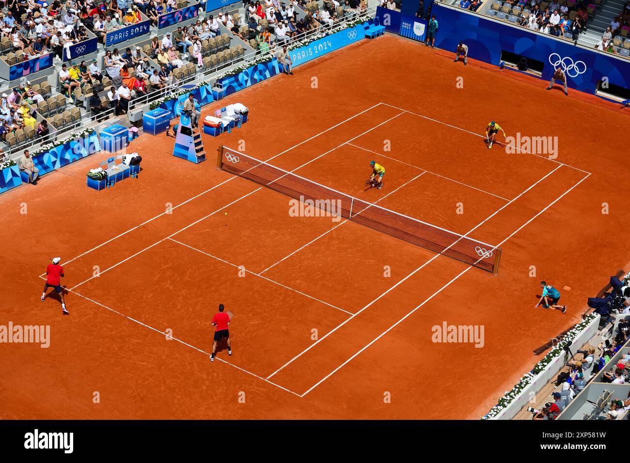 Paris, Frankreich, 3. August 2024. Allgemeine Ansicht während der Olympischen Spiele in Paris 2024 Tennis MenÕs Doppel-Finale zwischen Eden/Peers aus Australien und Krajicek/RAM aus den USA im Roland-Garros Stadium am 03. August 2024 in Paris, Frankreich. Quelle: Pete Dovgan/Speed Media/Alamy Live News Stockfoto