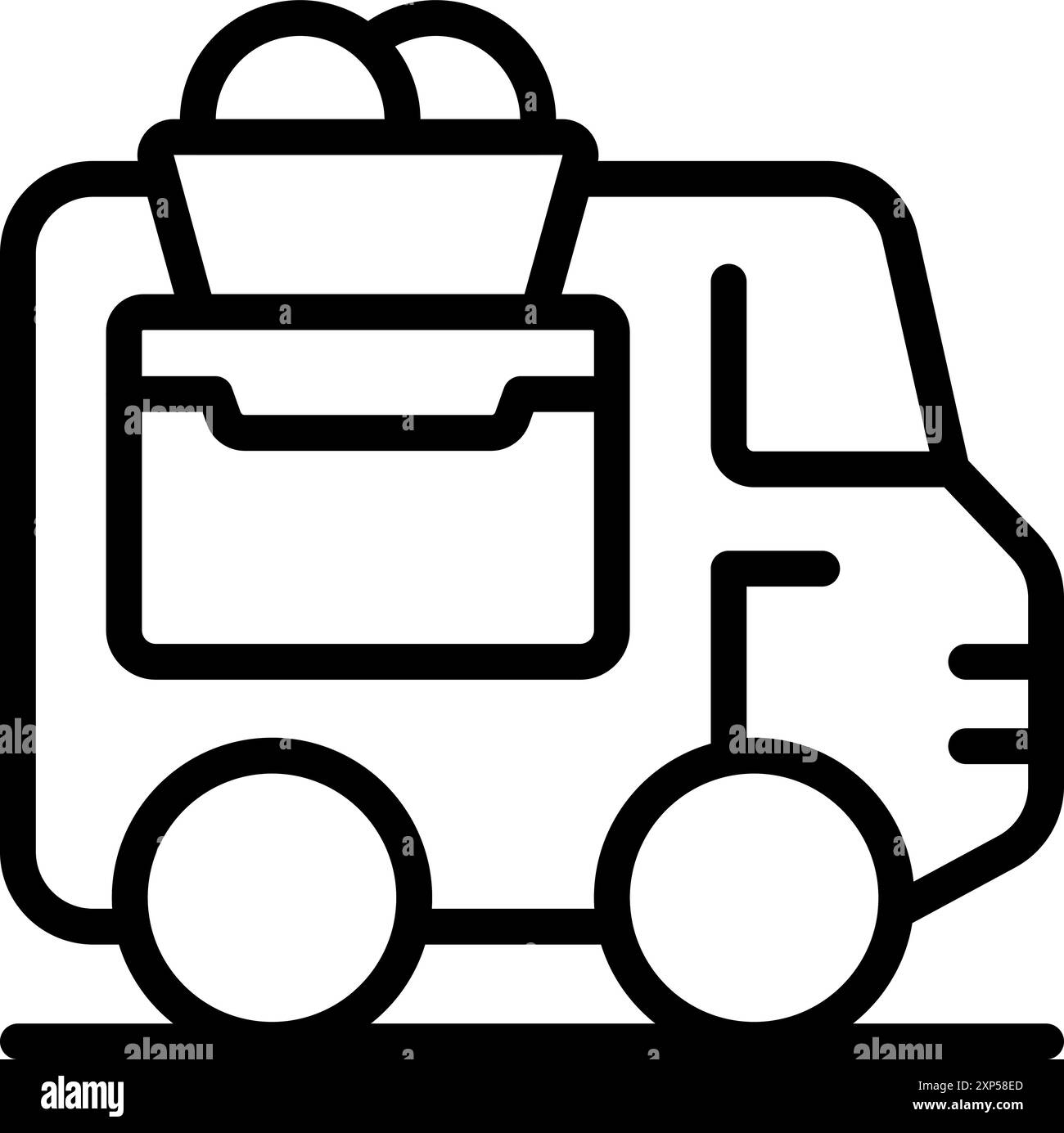 Einfaches Food Truck-Symbol, das Zutaten in einer Schüssel oben transportiert Stock Vektor
