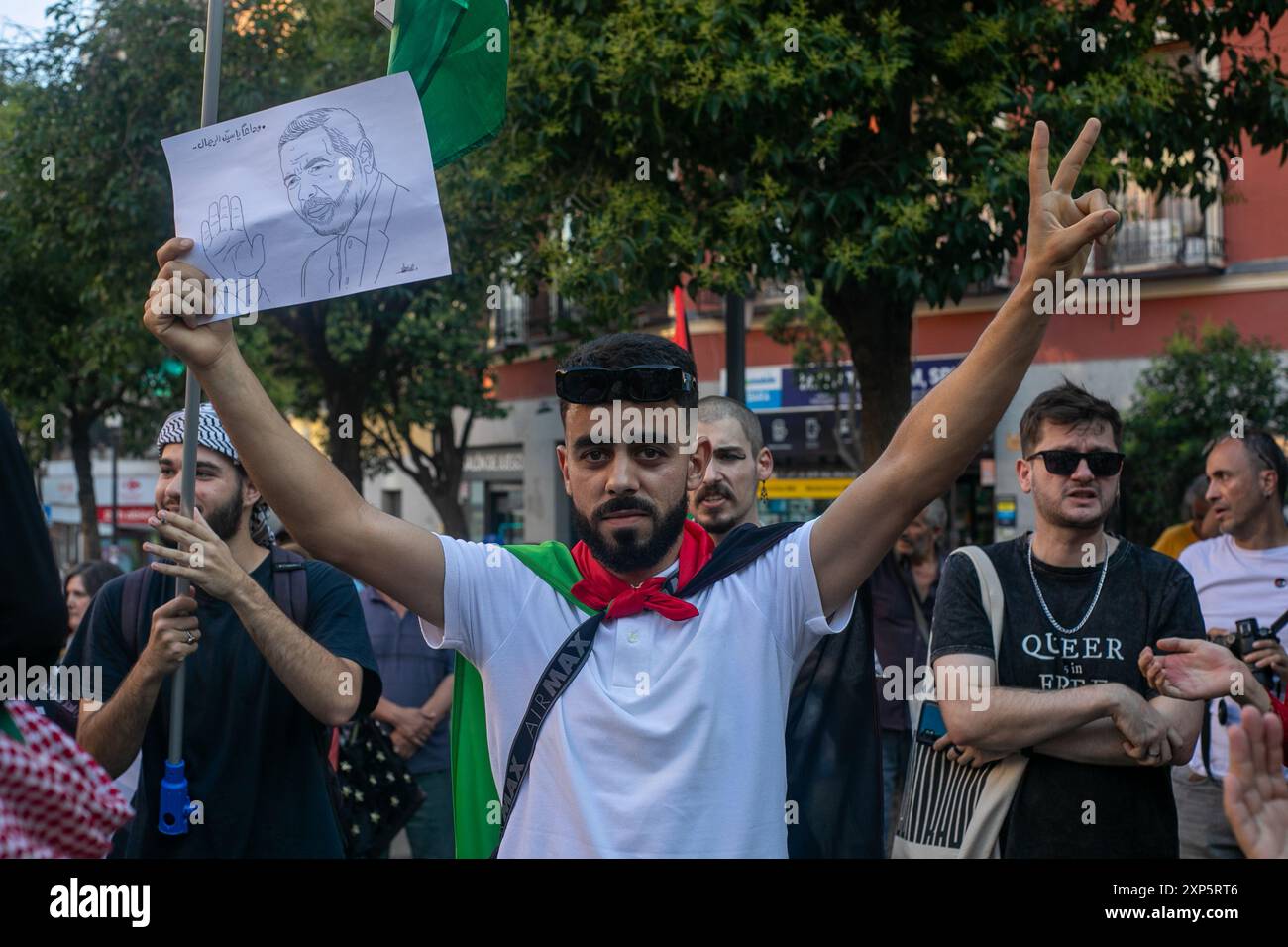 Madrid, Spanien. 3. August 2024 Vertreter verschiedener pro-palästinensischer Organisationen in Madrid haben heute Nachmittag auf dem Lavapies-Platz in Madrid zu einer Kundgebung zur Unterstützung palästinensischer politischer Gefangener aufgerufen. Quelle: D. Canales Carvajal/Alamy Live News Stockfoto