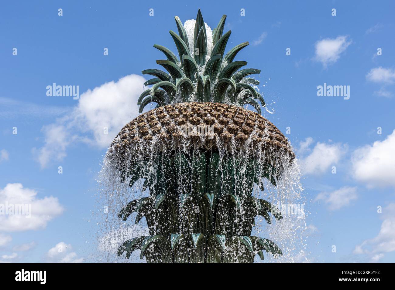 Pineapple Fountain in Charleston, South Carolina mit Blue Sky Hintergrund Stockfoto