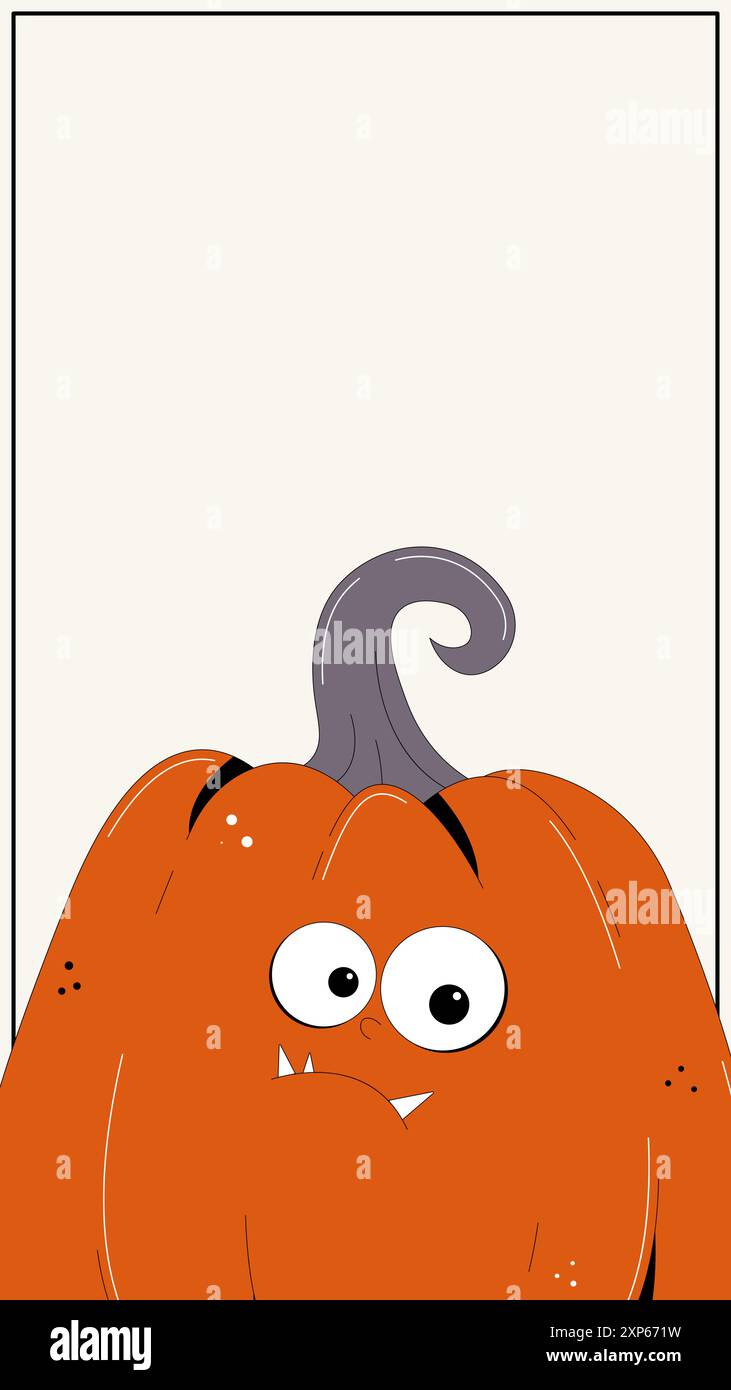 Happy Halloween Hintergrund für Instagram Stories Vorlagen im trendigen Retro-Stil. Social-Media-Rahmen mit rotem Kürbis. Illustration der Vektorabwicklung Stock Vektor
