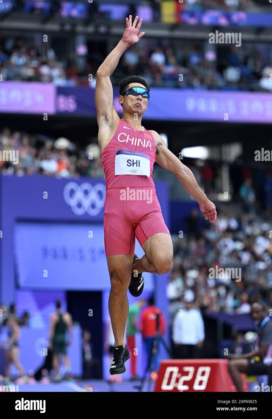 Paris, Frankreich. August 2024. Shi Yuhao aus China tritt während der Leichtathletikqualifikation der Männer bei den Olympischen Spielen 2024 in Paris, Frankreich, am 4. August 2024 an. Titel: Song Yanhua/Xinhua/Alamy Live News Stockfoto