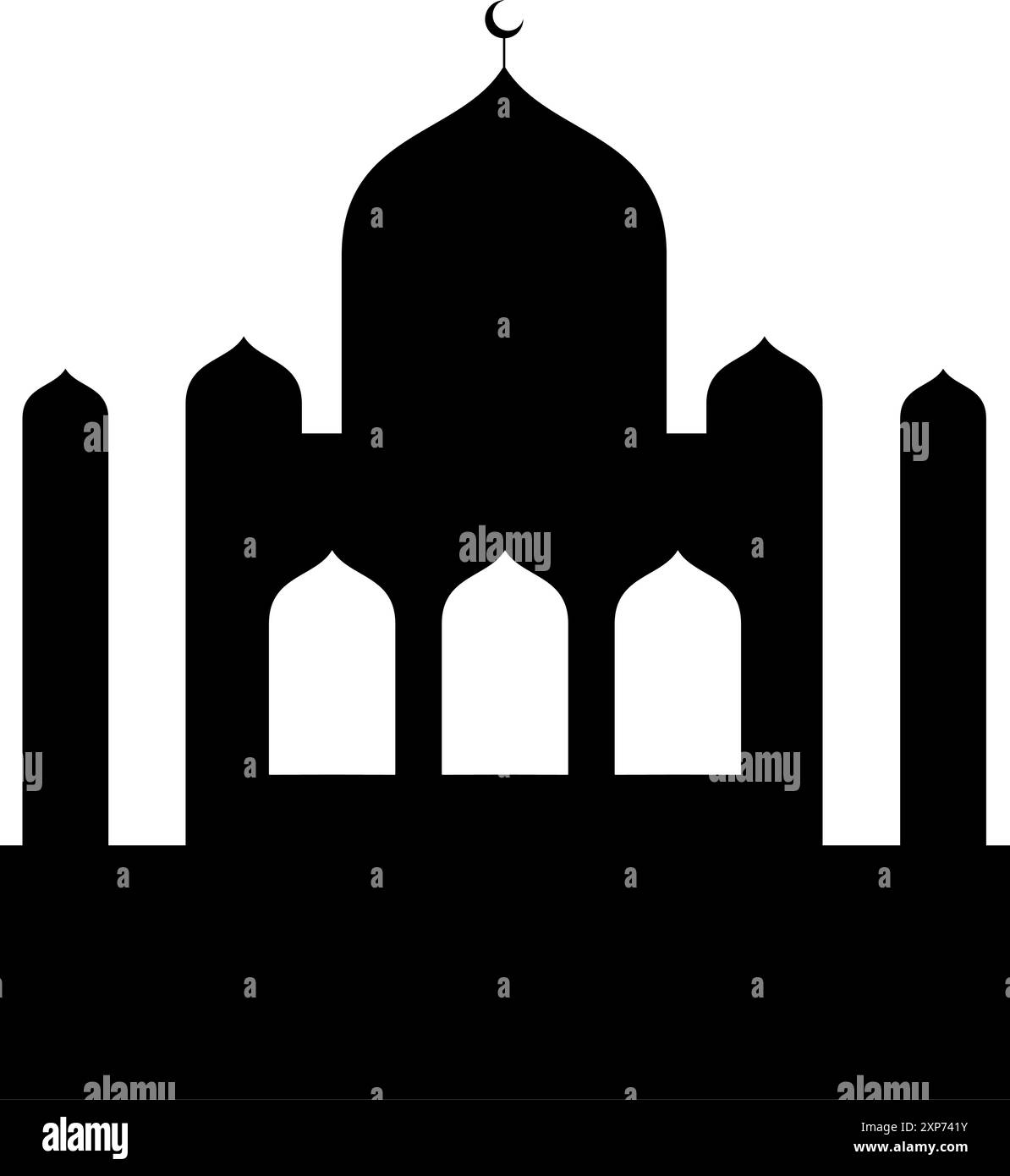 Schwarze Silhouette der Moschee in arabischer Architektur. Moscheedach, islamisches Stadtpanorama und Silhouetten der Minarett-Skyline für islamische Feiertage Ramadan, Eid Stock Vektor