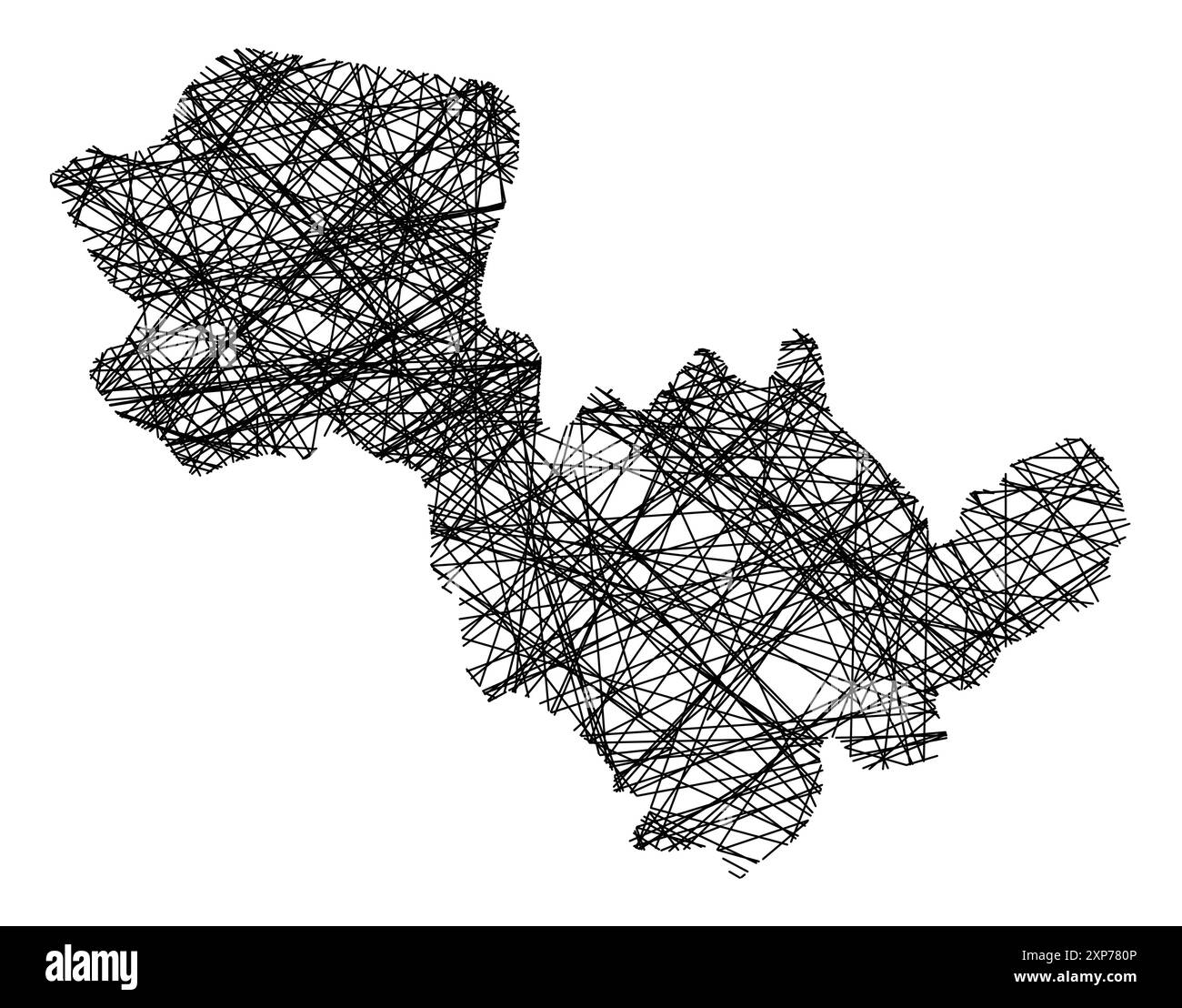 Symbolkarte der Provinz Terni (Italien), die den Staat mit schwarzen, kreuzenden Linien wie Mikado-Sticks oder einem Spinnennetz zeigt Stock Vektor