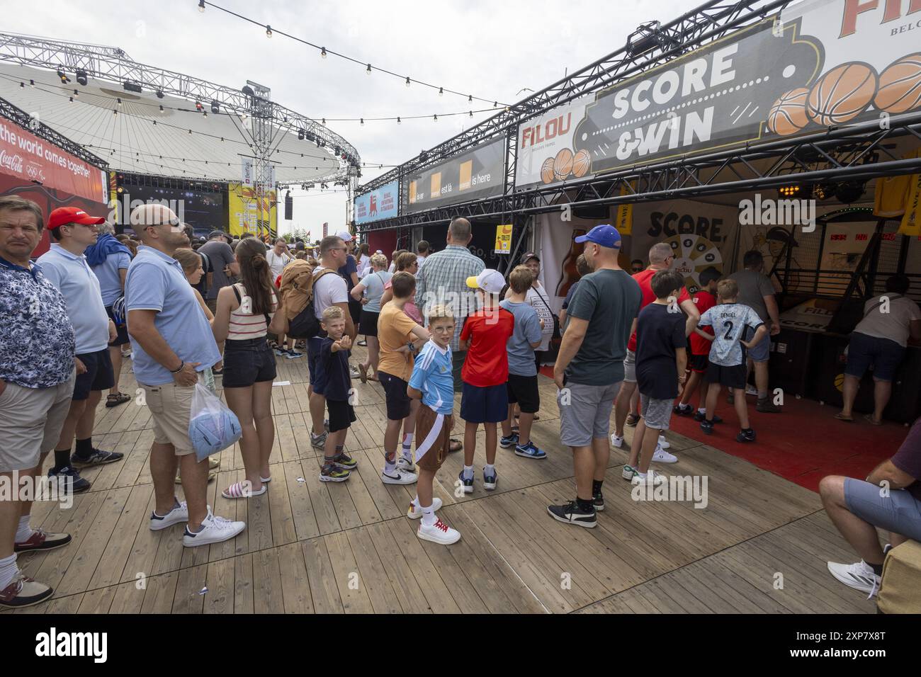 Middelkerke, Belgien. August 2024. Dieses Bild zeigt das Olympische Festival am Sonntag, den 4. August 2024 in Middelkerke. Die Spiele der XXXIII. Olympiade finden vom 26. Juli bis 11. August in Paris statt. Die belgische Delegation zählt 165 Athleten in 21 Sportarten. BELGA FOTO NICOLAS MAETERLINCK Credit: Belga News Agency/Alamy Live News Stockfoto