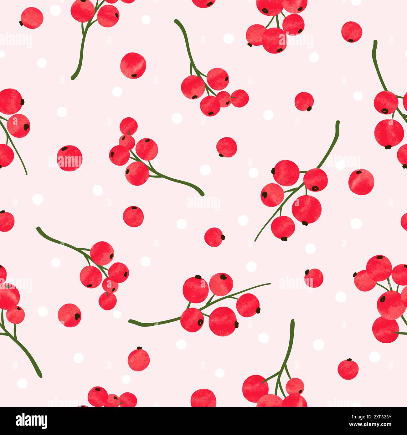 Rotes Johannisbeermuster. Nahtloser Sommerhintergrund mit Beeren in Aquarellfarben Stock Vektor