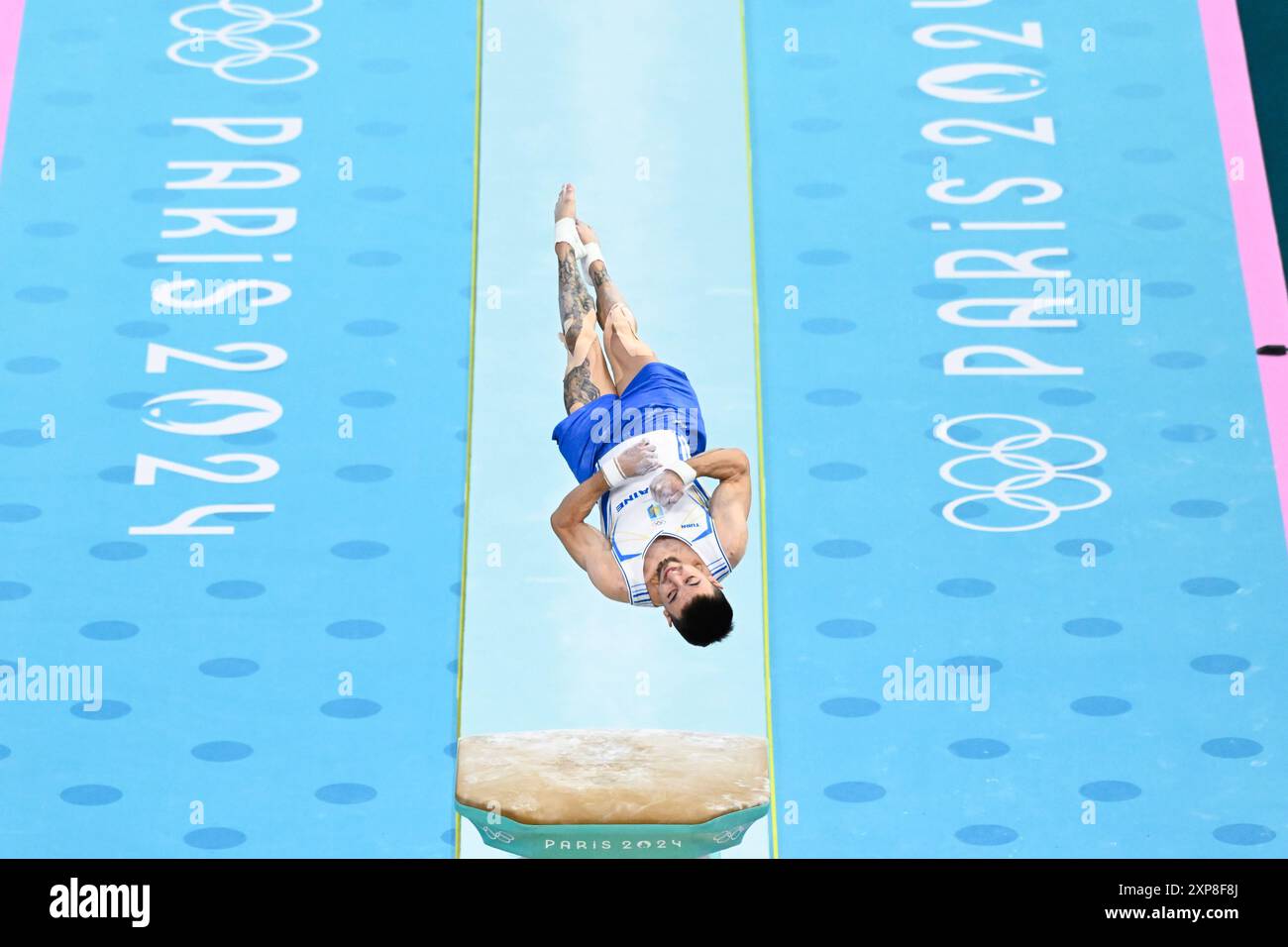 Nazar Chepurnyi ( UKR ), Kunstturnen, Men's Vault Final während der Olympischen Spiele Paris 2024 am 4. August 2024 in der Arena Bercy in Paris, Frankreich Stockfoto Nazar Chepurnyi ( UKR ), Kunstturnen, Men's Vault Final während der Olympischen Spiele Paris 2024 am 4. August 2024 in der Arena Bercy in Paris, Frankreich Stockfoto