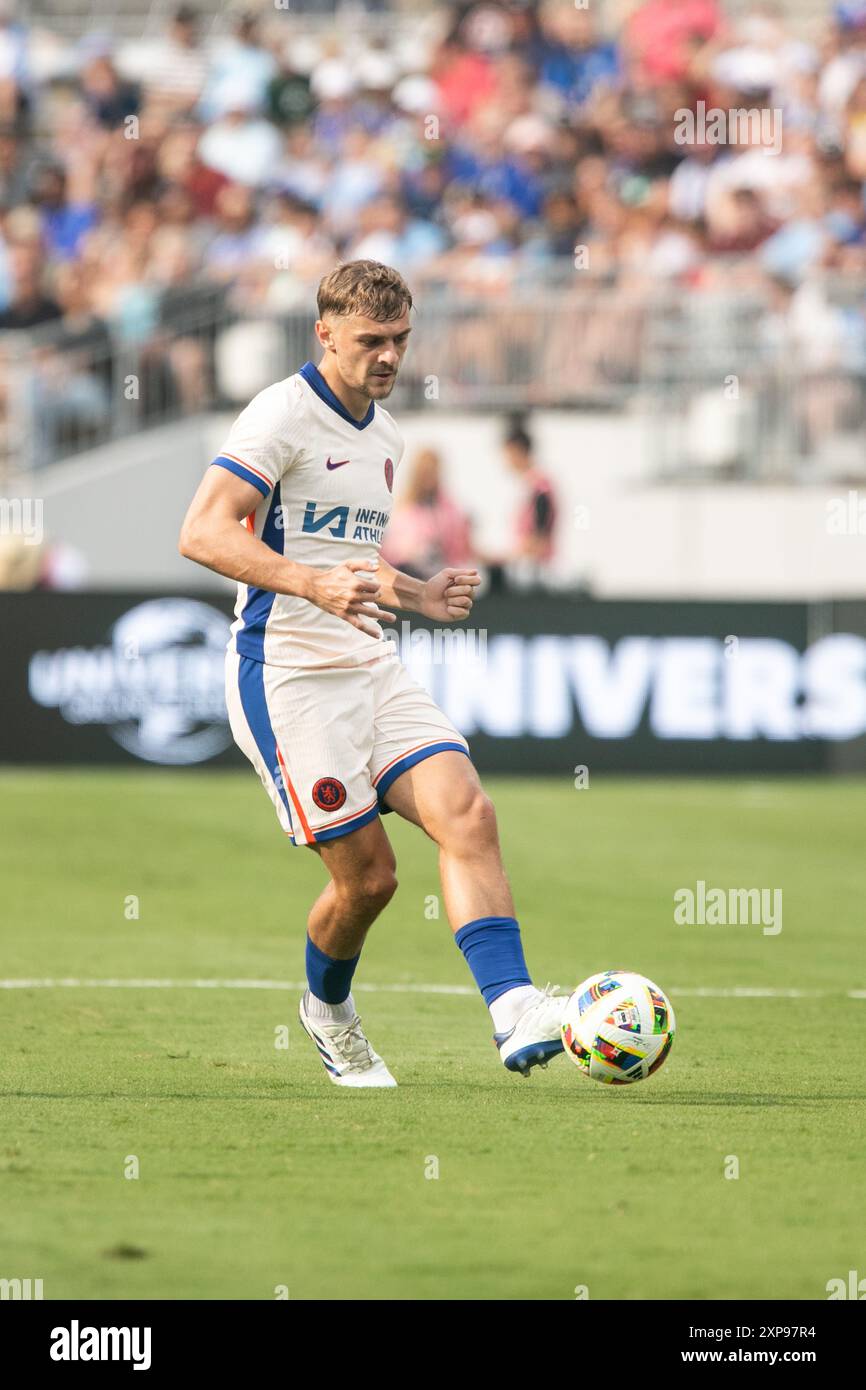 Columbus, Ohio, USA. August 2024. Chelsea-Mittelfeldspieler Kiernan Dewsbury-Hall (22). Manchester City spielt Chelsea FC in einem internationalen Freundschaftsspiel im Ohio Stadium. Quelle: Kindell Buchanan/Alamy Live News Stockfoto