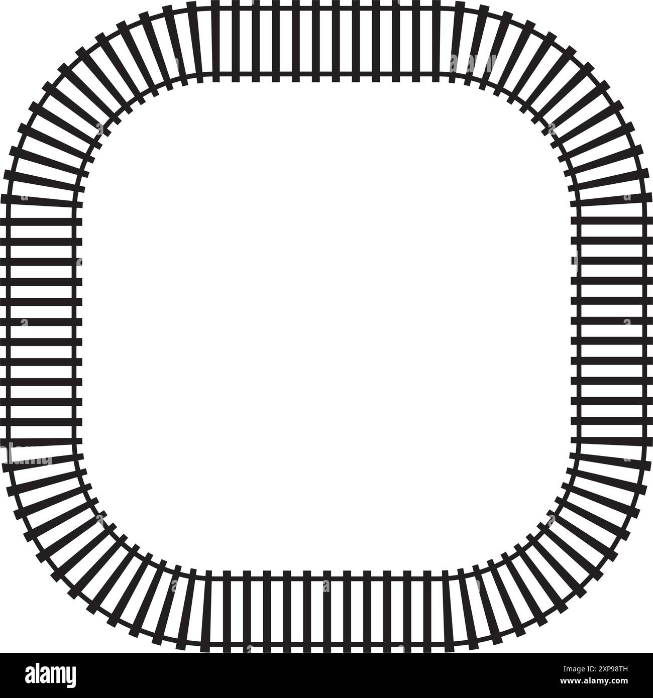 Squircle Railway Frame. Bahnelement Draufsicht. Quadratische Form der Bahngleise mit abgerundeten Ecken auf weißem Hintergrund. Zäune oder Treppenstruktur Stock Vektor