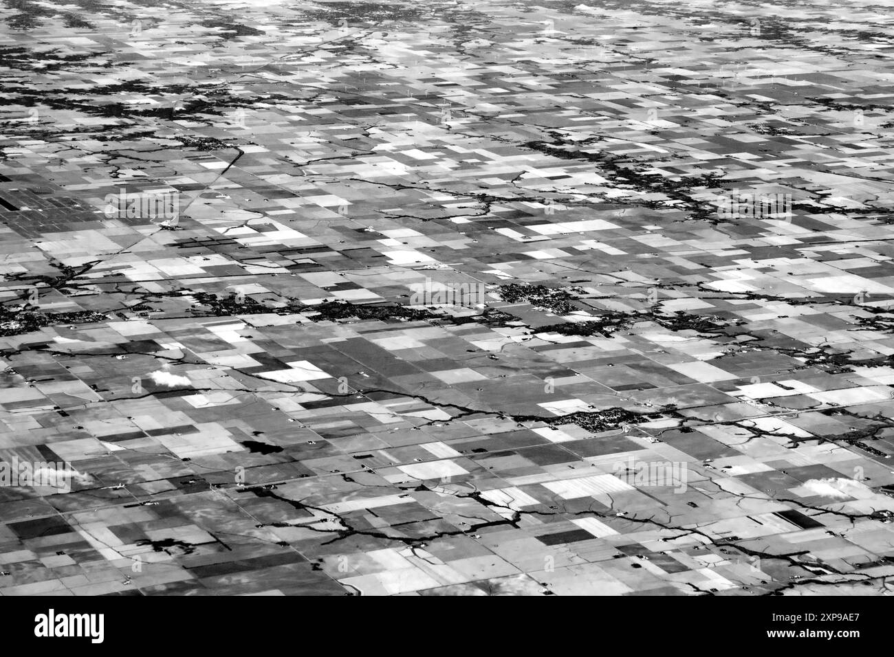 Luftlinie der usa im ländlichen Gebiet von Maislandwirtschaftsbetrieben an der Westküste der USA Stockfoto