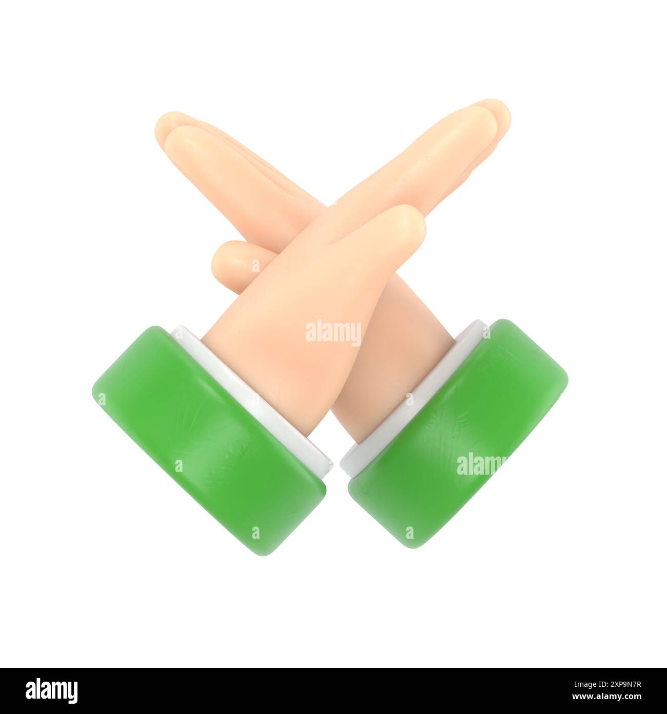 Geste gekreuzte Hände. Armkreuzende Abstoßungsausdrücke. Negatives Symbol. Stoppschild. Nein sagen Verteidigung oder Einschränkung. Flache 3D-Illustration. Stockfoto