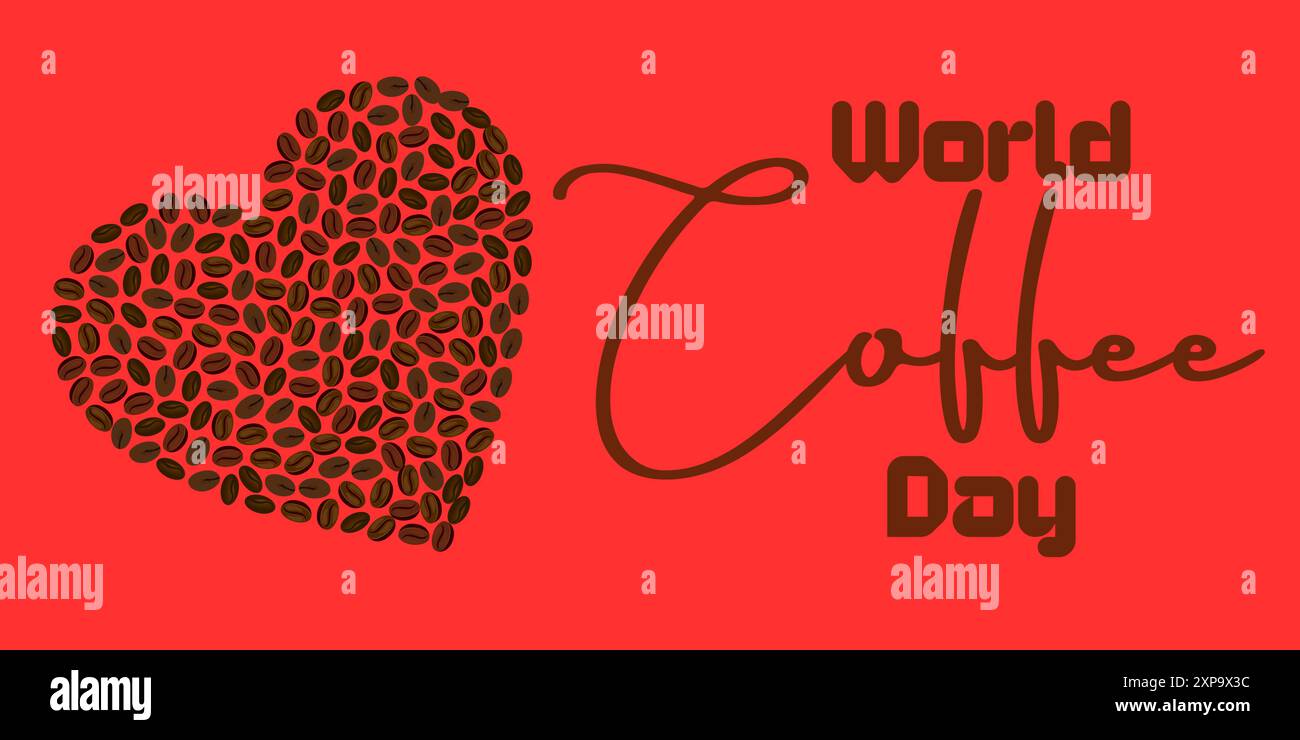 World Coffee Day Event, Liebe mit Herzform von Kaffeebohnen, Symbol International Coffee Day, geeignet für Logos, Poster, Grußkarten, Stock Vektor