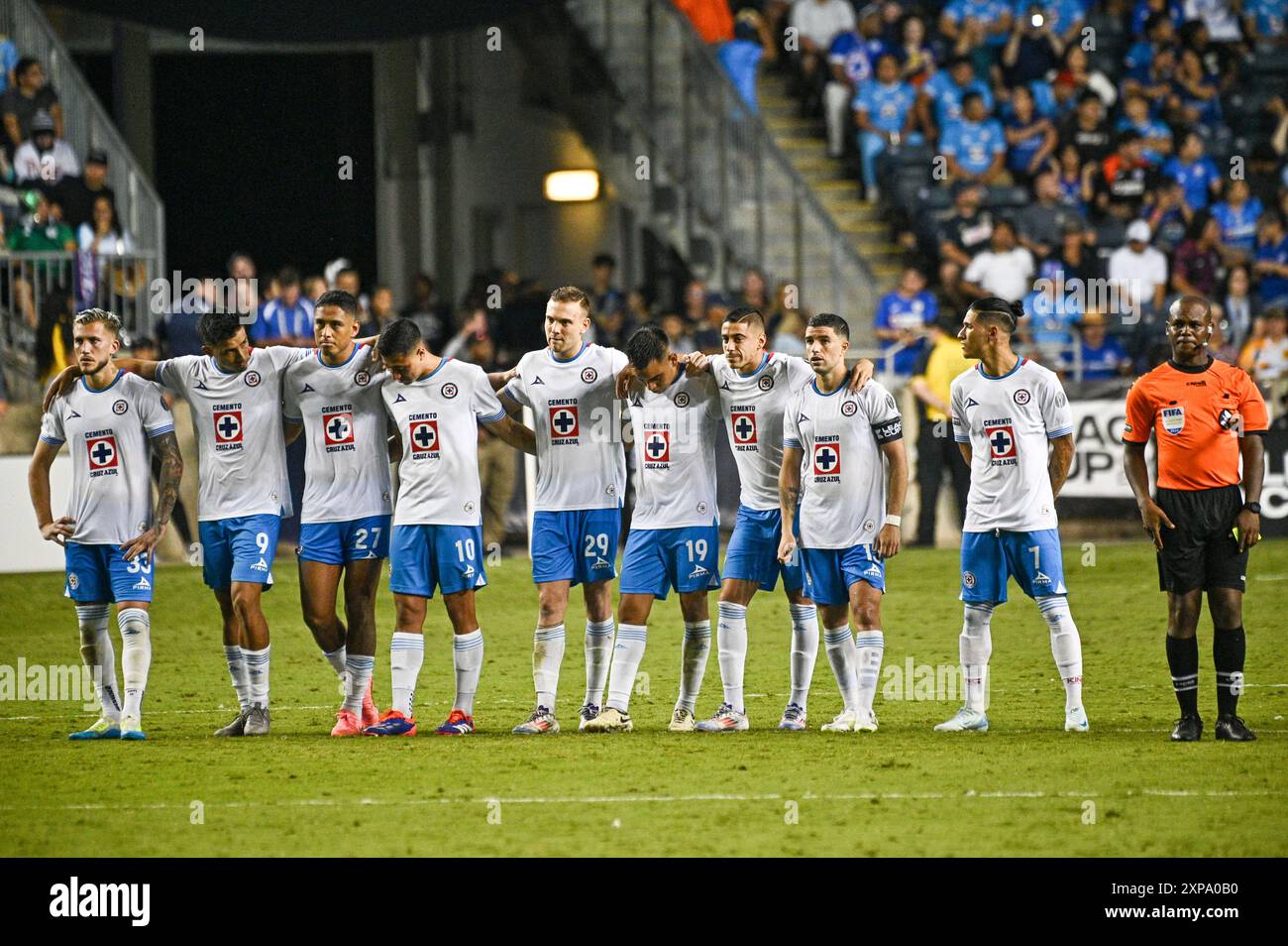 Chester, Pennsylvania, USA. August 2024. Cruz Azul Spieler, stellen Sie sich für das zusätzliche Schießen gegen die Philadelphia Union während des Spiels im Subaru Park an (Credit Image: © Ricky Fitchett/ZUMA Press Wire) NUR REDAKTIONELLE VERWENDUNG! Nicht für kommerzielle ZWECKE! Quelle: ZUMA Press, Inc./Alamy Live News Stockfoto