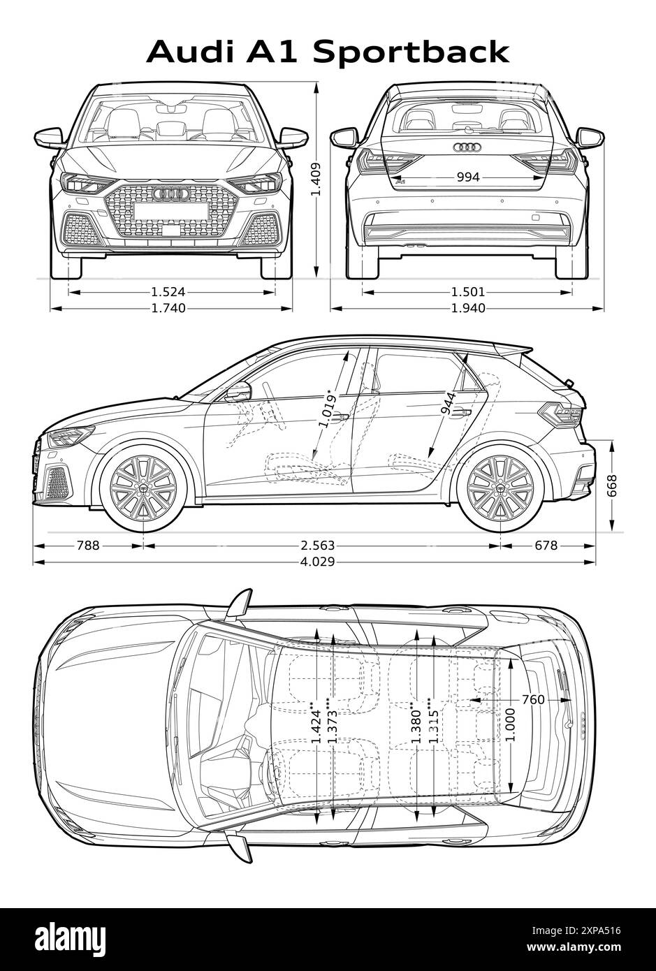 Audi A1 Sportback 2023 Auto Blueprint Stock Vektor