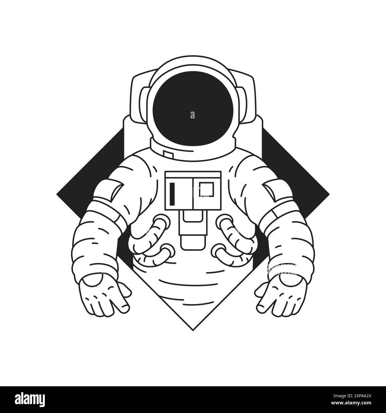 Y2K Astronaut im Rautenloch monochrome groovy geometrische Logo Umrisssymbolvektor flache Illustration. Kosmonaut bei Helm und Raumanzug-Portraitangst Stock Vektor