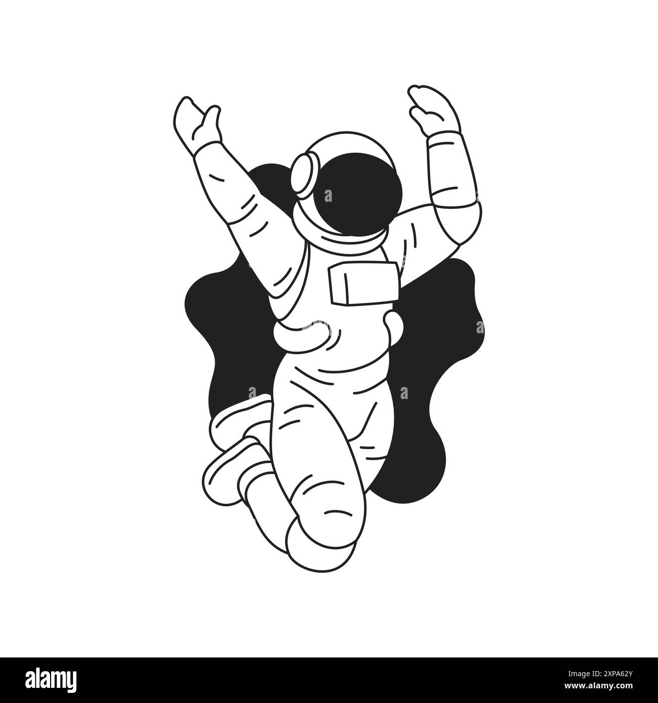 Y2K Kosmonaut im Raumanzug im Weltraum Universum Reise Umriss Icon Vektor flache Illustration. Astronauten Floating Galaxy Exploration Comic Cyber tec Stock Vektor
