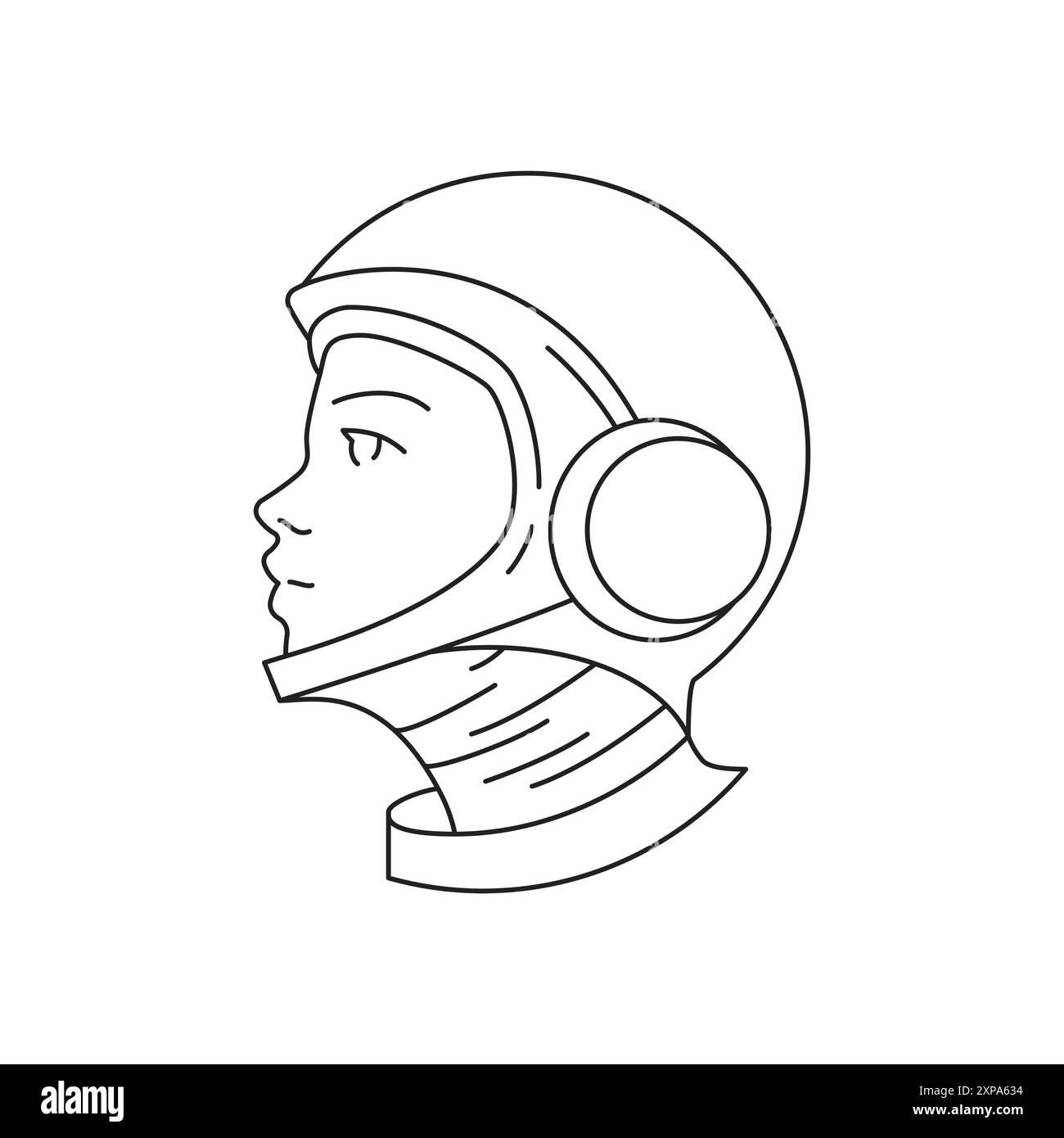 Y2K Kosmonaut im Helm mit offenem Gesicht Porträt zeitgenössische Pop Art Umriss Icon Vektor Illustration. Astronaut futuristisch junger Mensch Kopf außen sp Stock Vektor