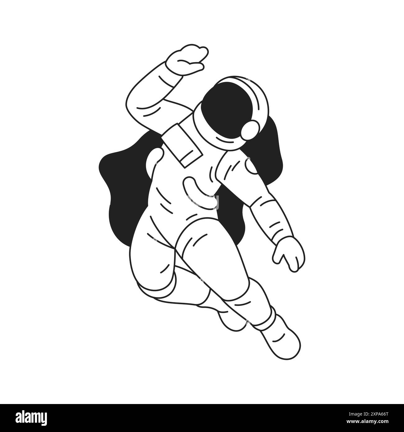 Y2K-Astronaut im Raumanzug und Helm, der im offenen Raum schwebt, Umrissgrafik Icon Vektor flache Illustration. Kosmonauten-Universum-Exploration Science fic Stock Vektor