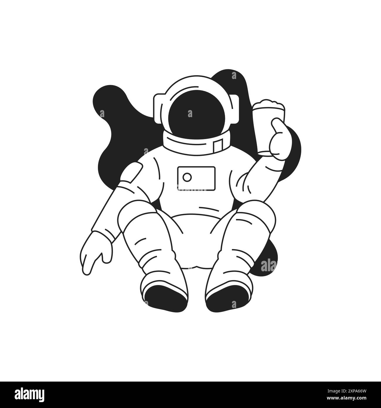 Y2K Astronaut im Weltraum trinken Cappuccino Kaffee psychedelische Umriss Icon Vektor flache Illustration. Kosmonaut entspannende Universum-Galaxie Reise e Stock Vektor