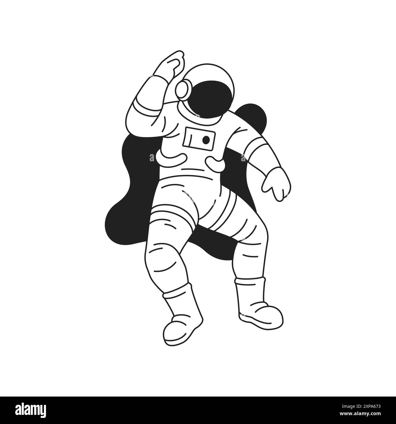 Y2K Comic Astronaut im Weltraum Idee Geste Umriss Icon Vektor flache Illustration. Kosmonaut im Helm-Raumanzug surreal funky Science Fiction fut Stock Vektor