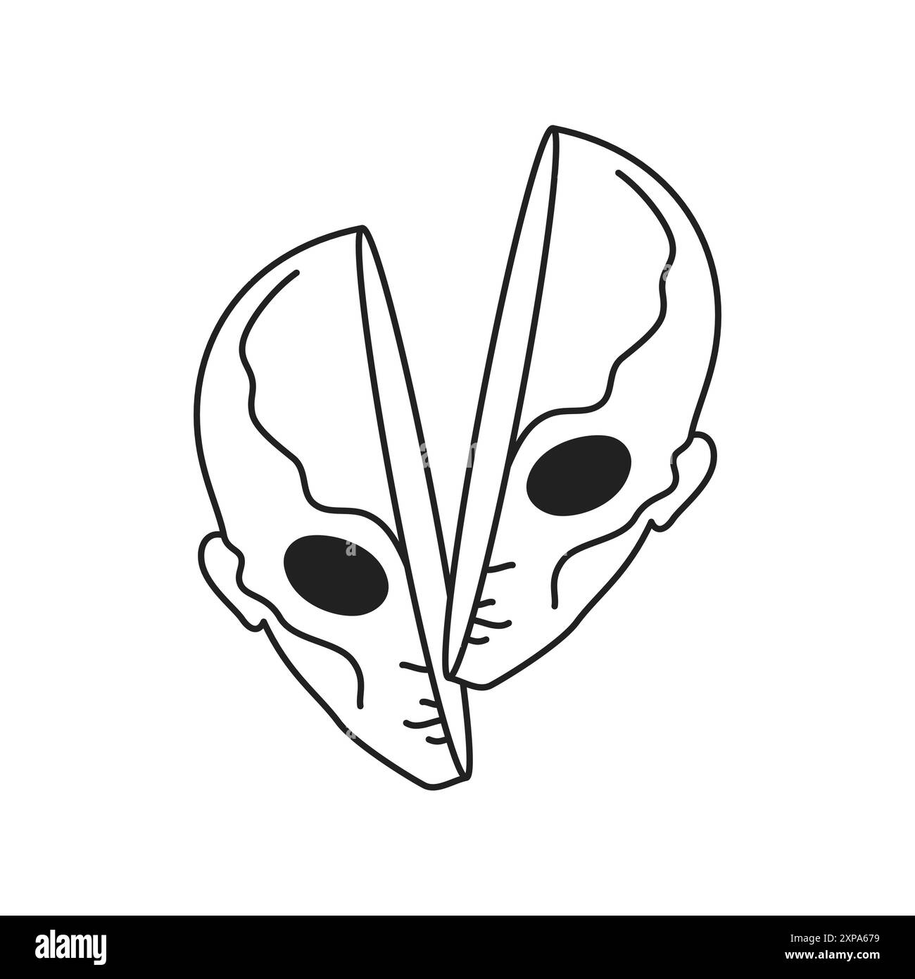 Y2K psychedelische Alien halb Kopf Abschnitt zeitgenössische Pop Art Umriss Icon Vektor flache Illustration. Surreal gehackte UFO-Portrait Science-Fiction-Imagi Stock Vektor